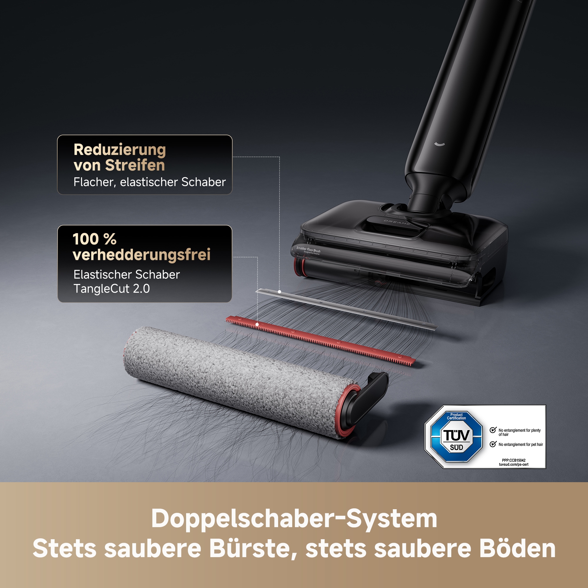 Dreame Nass-Trocken-Akkusauger »T12 Pro-R« 180° flach, 95°C Reinigung, Anti‑Verwicklung