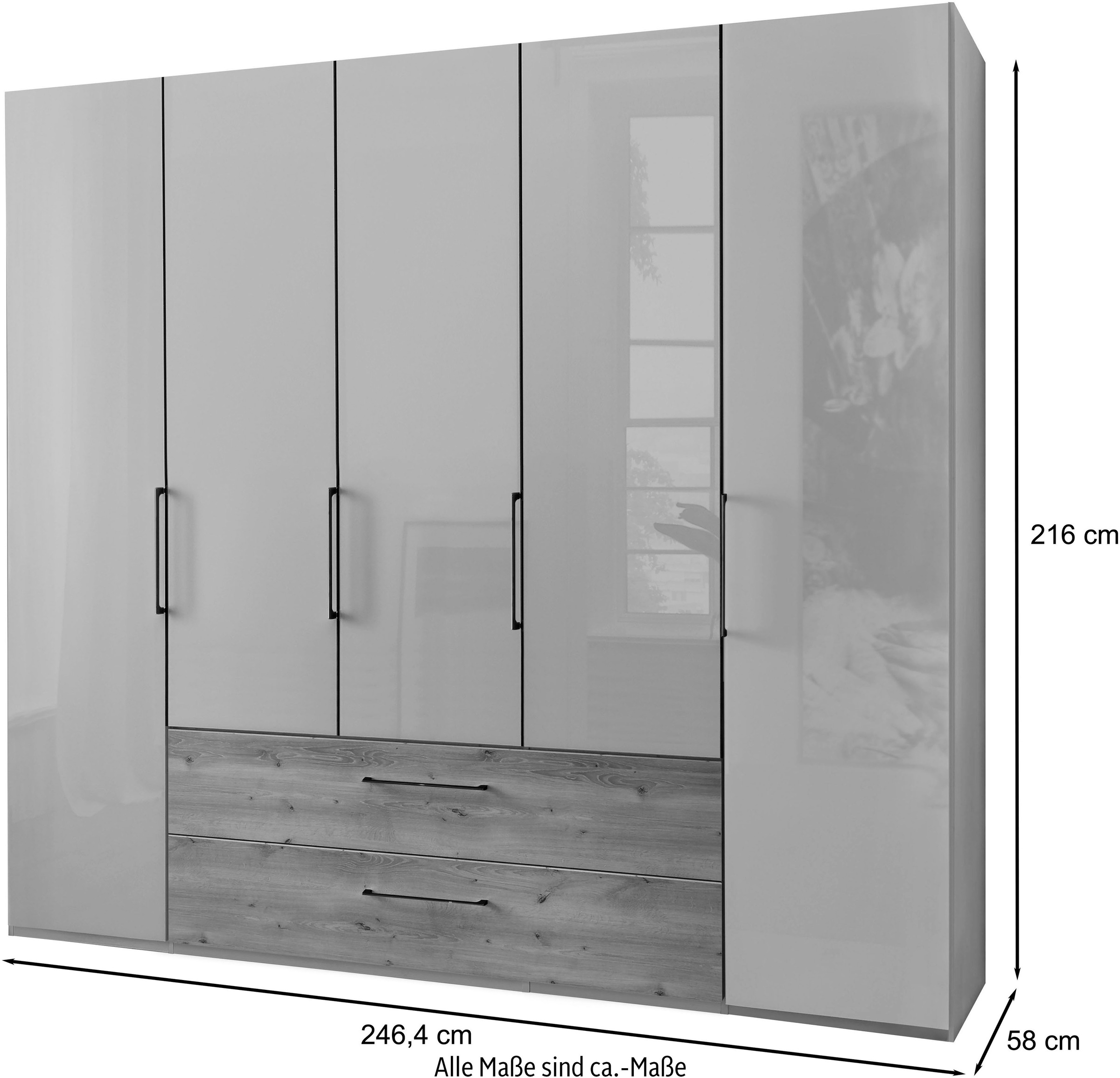 WIEMANN Kleiderschrank »Metz«, hochwertige Glasfront inkl. Schubkästen im Holzfarbton