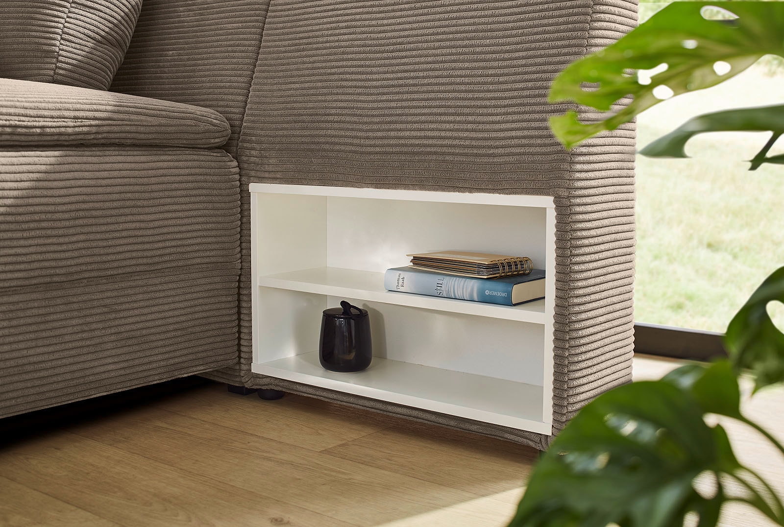 Jockenhöfer Gruppe Ecksofa »Madrid L-Form, drehbares Dauerschlafsofa, Federkern« integrierter Kaltschaum-Topper, Regalelement, links/rechts montierbar