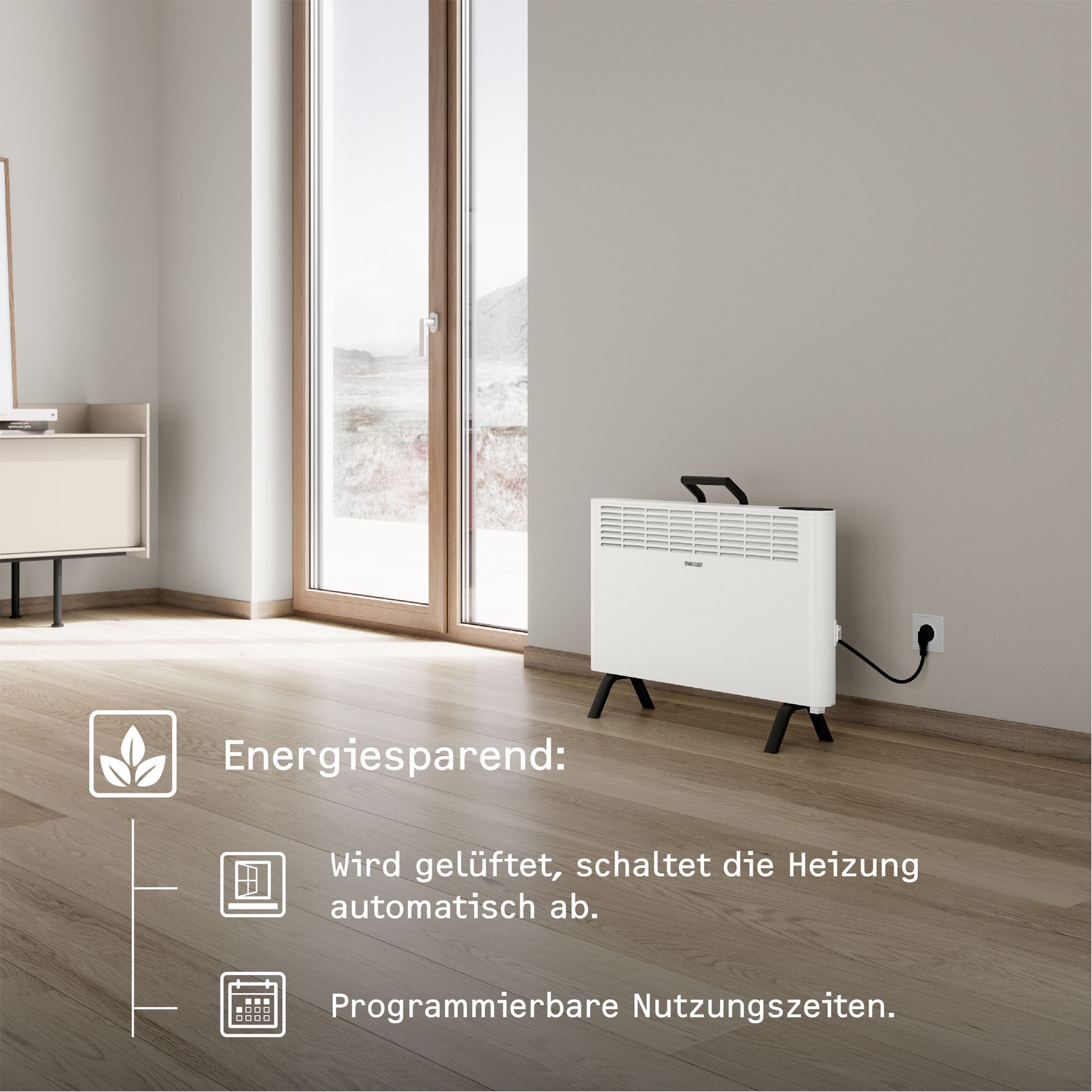 STIEBEL ELTRON Konvektor »»CNS 2000 Plus LCD move«, Standkonvektor engergiesparend, weiß, 2 kW«, für ca. 25 m², LC-Display, Wochentimer