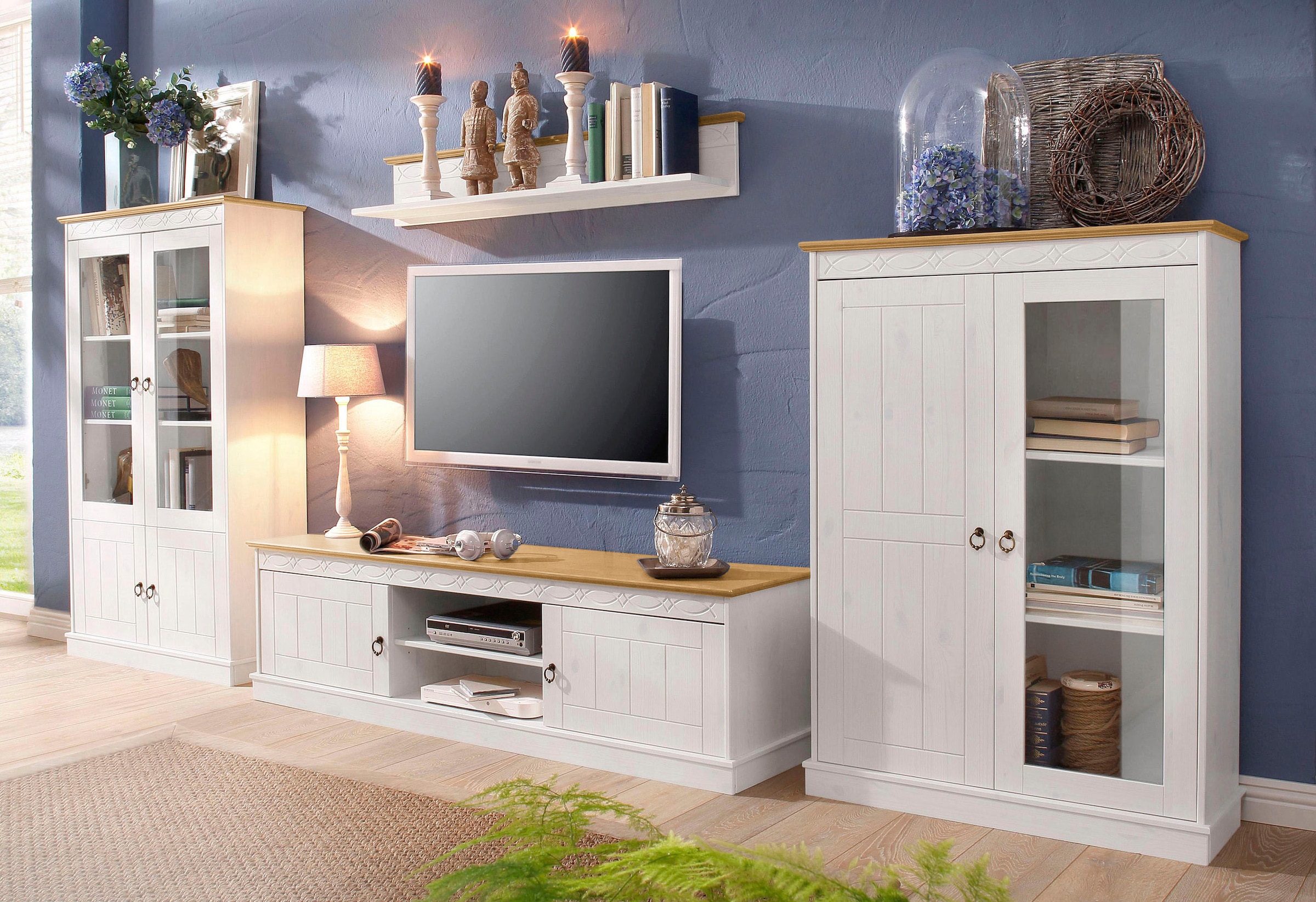 Home affaire Highboard »Indra«, Vitrine, Breite 85 cm, aus massiver Kiefer