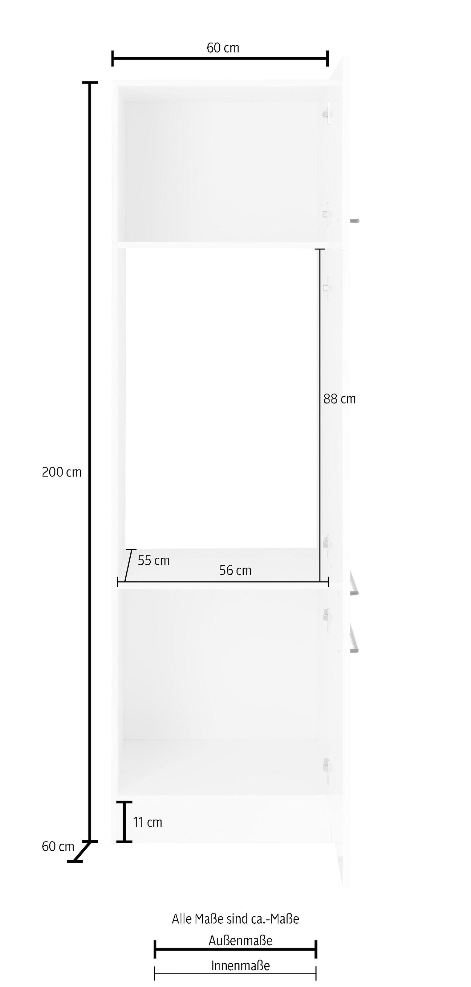 HELD MÖBEL Kühlumbauschrank 60 200 cm Metallgriff breit, »Tulsa«, kaufen hoch, bequem cm schwarzer Türen, 3