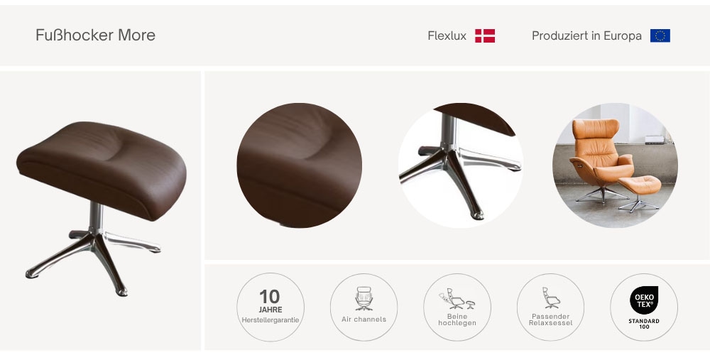 FLEXLUX Fußhocker »Fußhocker More, Beinstütze, Entspannung. Ergonomisch. Komfort«, Scandi Design, Robuster Alu Fuß, Pflegeleicht, Stoff oder Echtleder