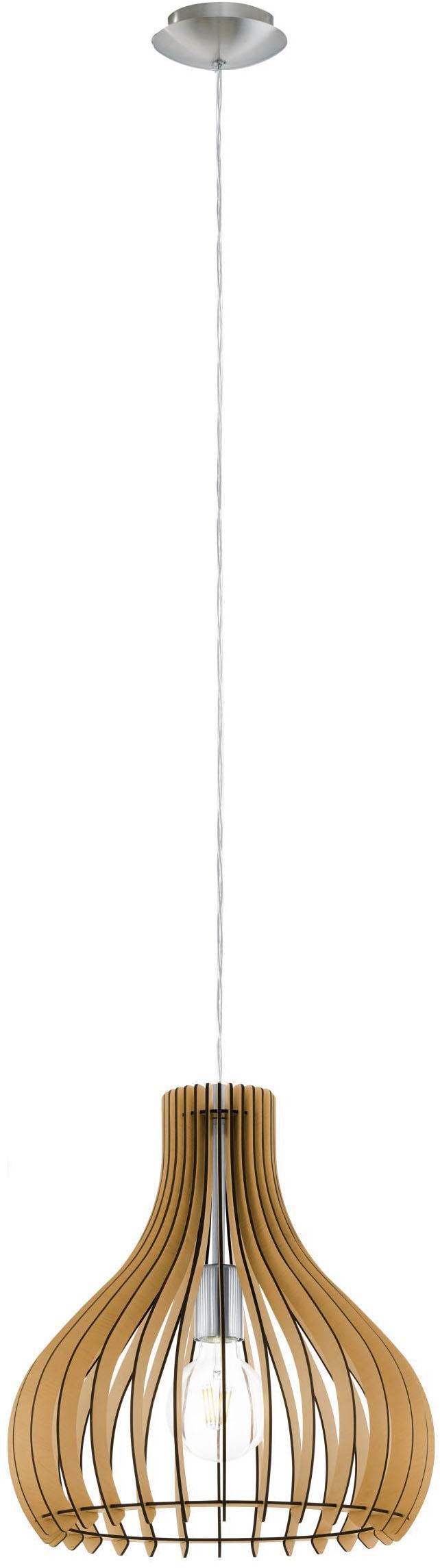 EGLO Hängeleuchte »Tindori Pendelleuchte, Vintage, E27, Hängeleuchte aus Stahl und Holz« E27 1 Stk. Hängeleuchte - H130 x Ø38 cm - nickel-matt - 1X60W exkl.