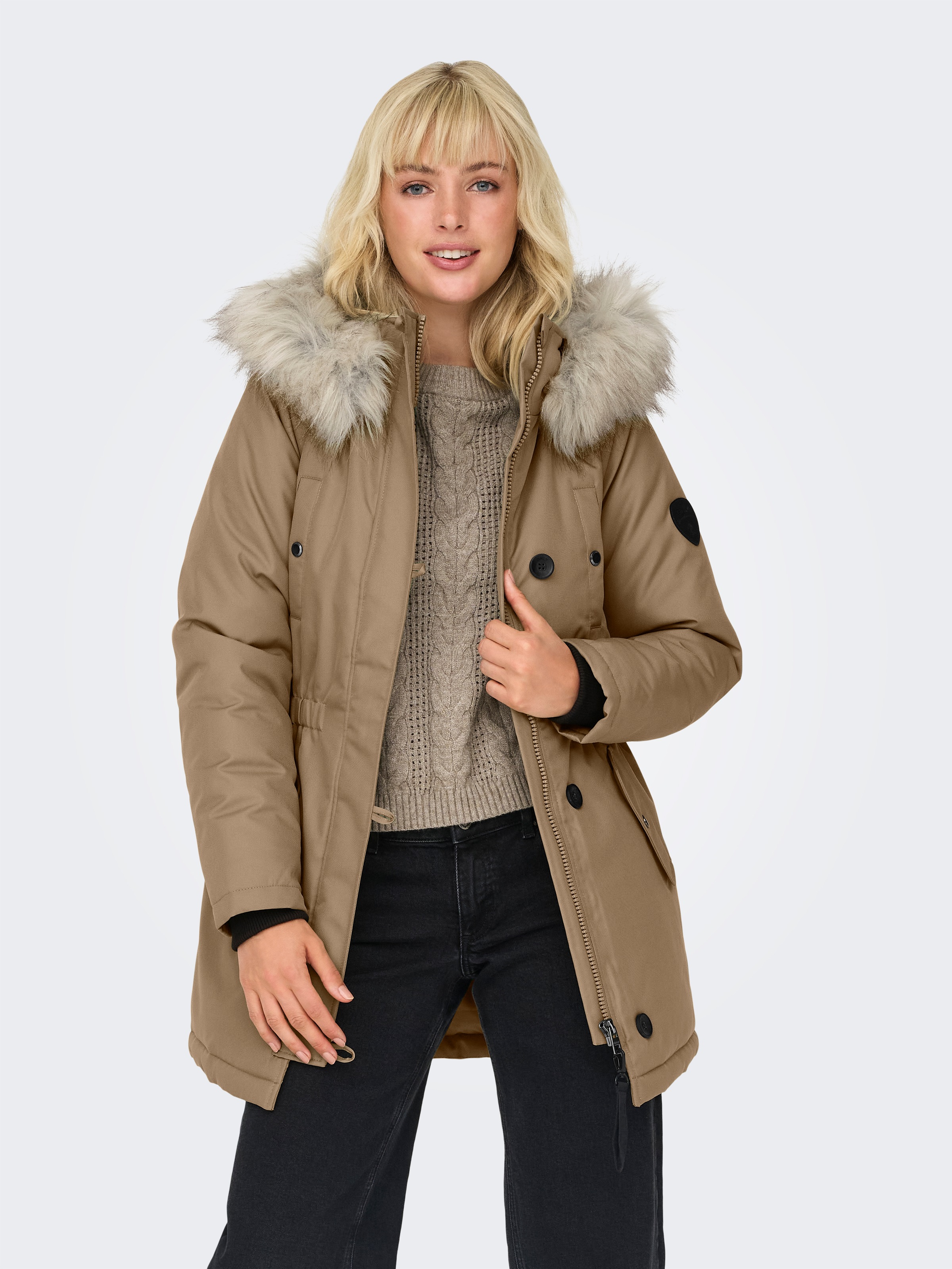 ONLY, Damen, Parka »ONLIRIS FUR WINTER PARKA LIFE CC OTW« mit Kapuze Kunstfaser, Tigers Eye Detail:NATURE FUR, XS, Tigers Eye Detail:NATURE FUR, 