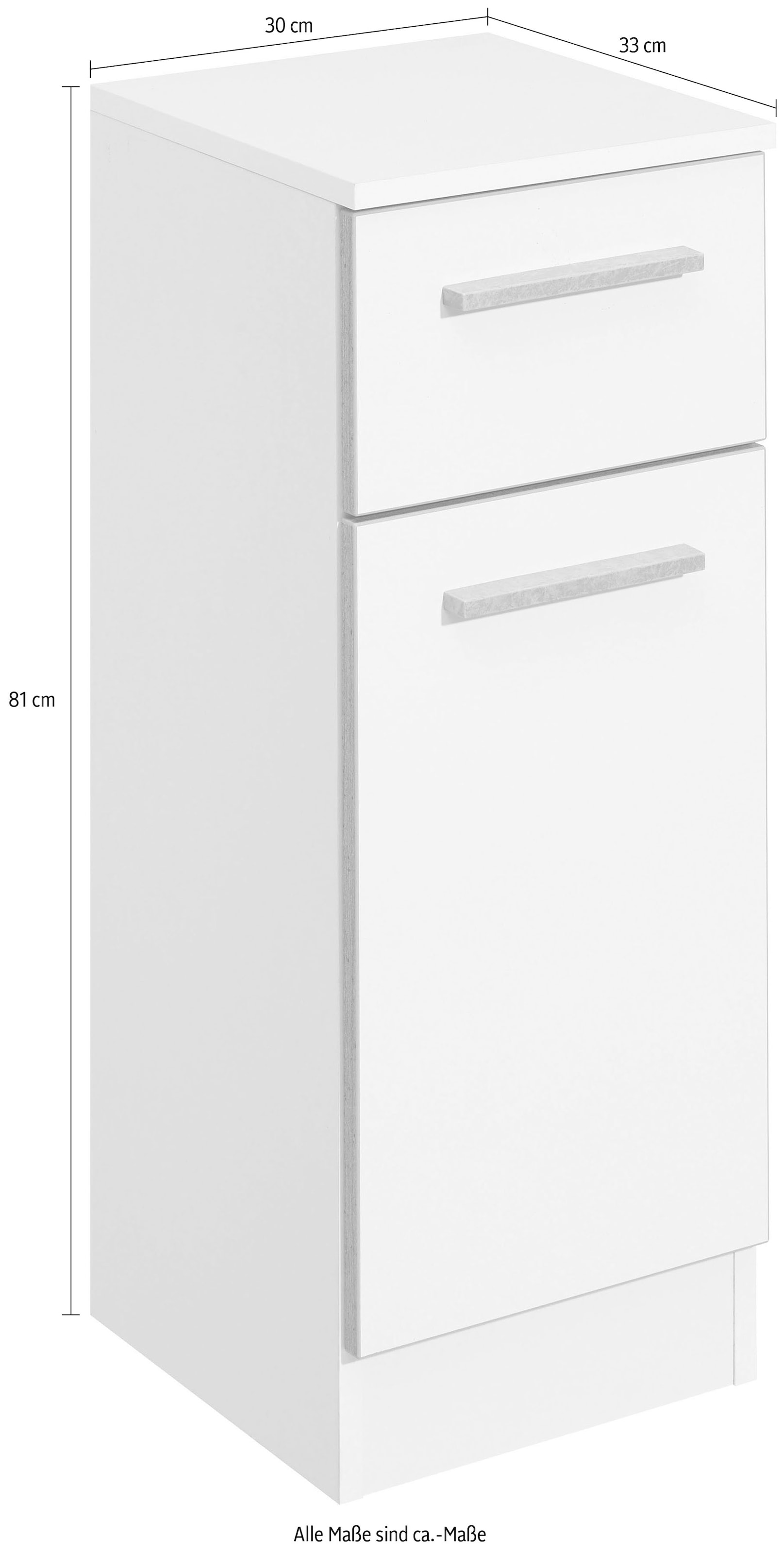 Saphir Unterschrank »Quickset 953 Badschrank mit 1 Tür und 1 Schublade, 30 cm breit« Badezimmer-Unterschrank inkl. Türdämpfer, Griffe in Betonoptik