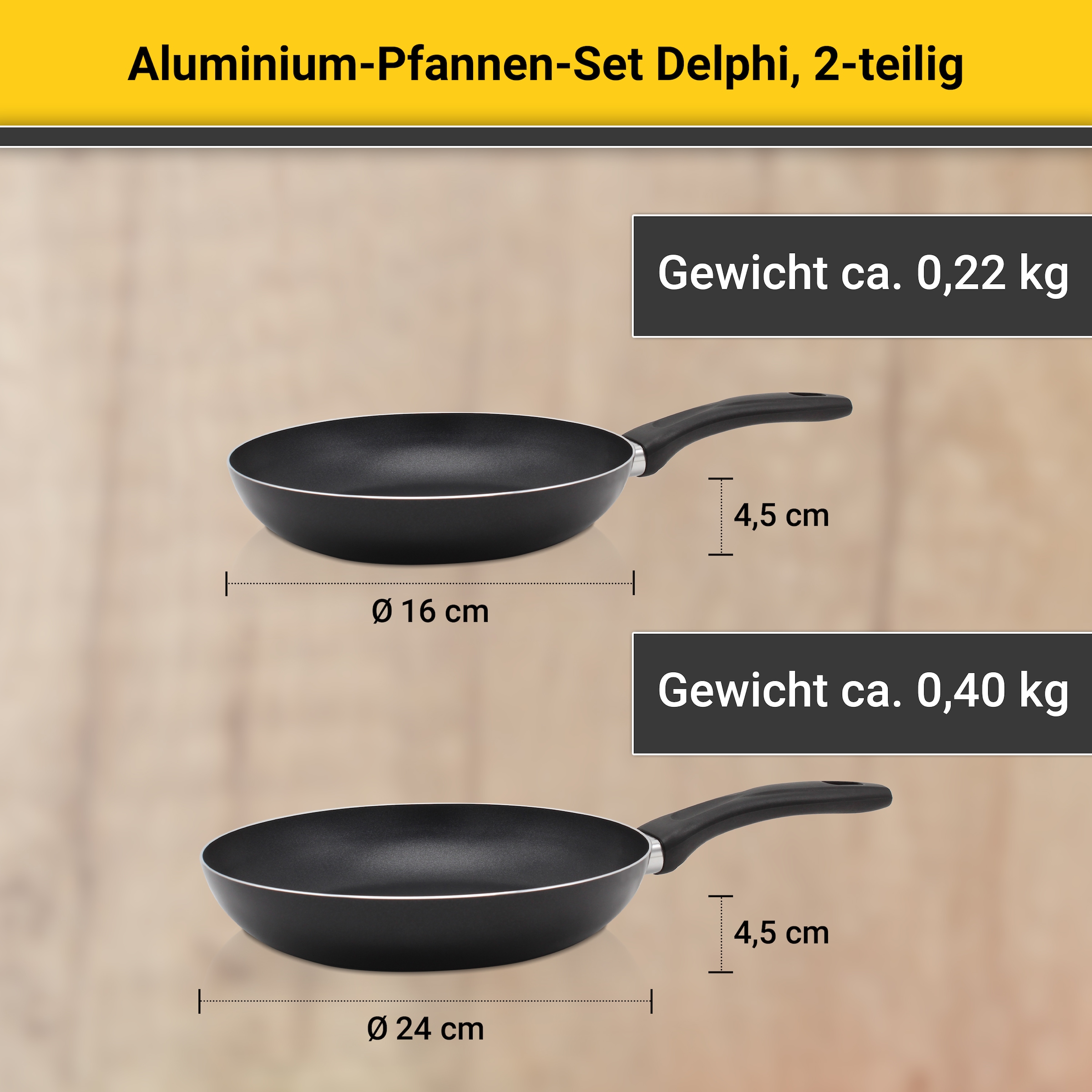 Krüger Pfannen-Set »Aluminium Pfannen-Set DELPHI 2 tlg. (16 + 24 cm)«, Aluminium, (Set, 2 tlg., 1x Bratpfanne Ø 16 cm (H. 4,5 cm), 1x Bratpfanne Ø 24 cm (H. 4,5 cm)