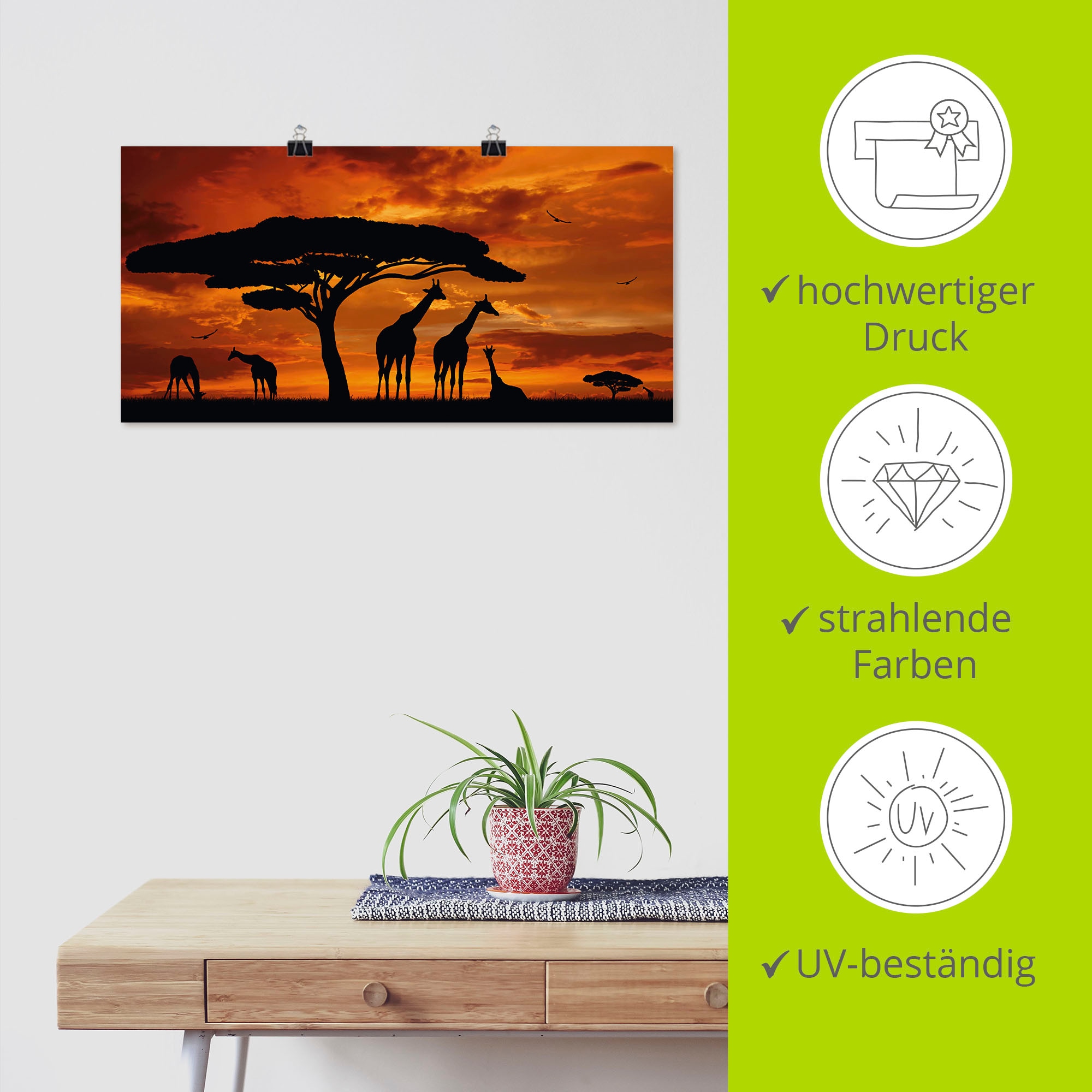 Artland Wandbild »Herde von Giraffen im Sonnenuntergang« Wildtiere 1 Stk. tlg. als Leinwandbild, Poster in verschied. Größen