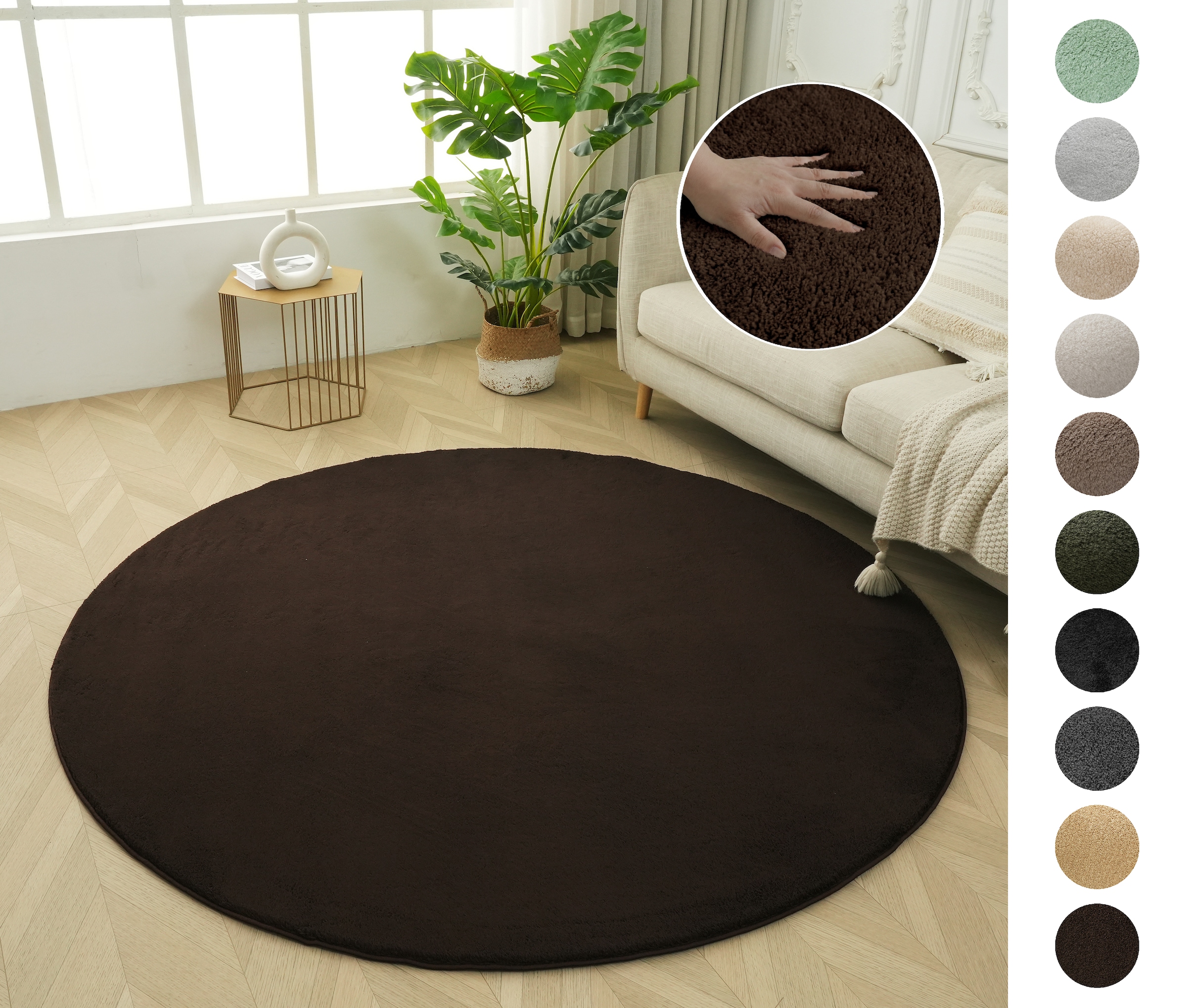 OTTO home Teppich »Cali« rund 16 mm Höhe Uni-Farben, kuschelig, & weich, waschbar, Wohnzimmer, Schlafzimmer