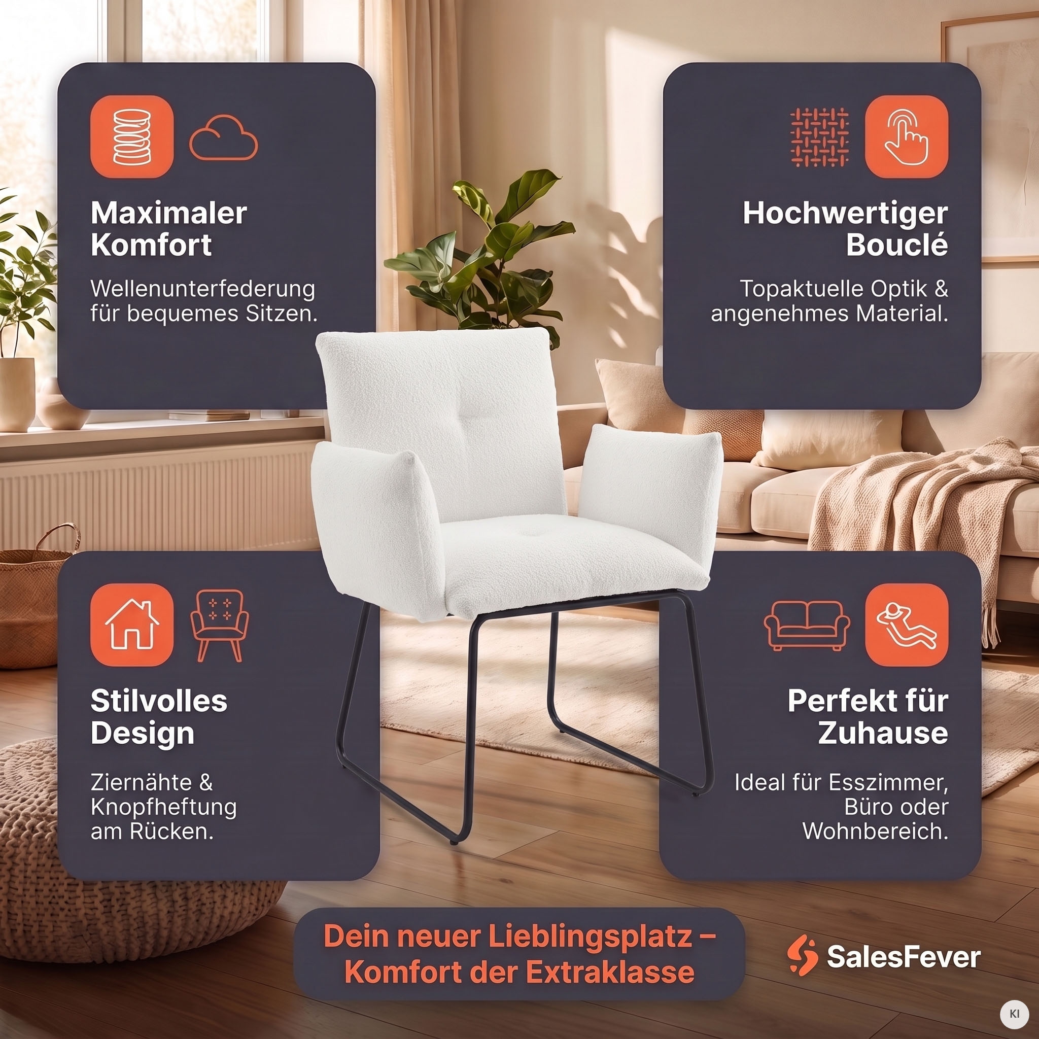 SalesFever Armlehnstuhl »Komfortabler Esszimmerstuhl mit Stil« () mit Wellenunterfederung