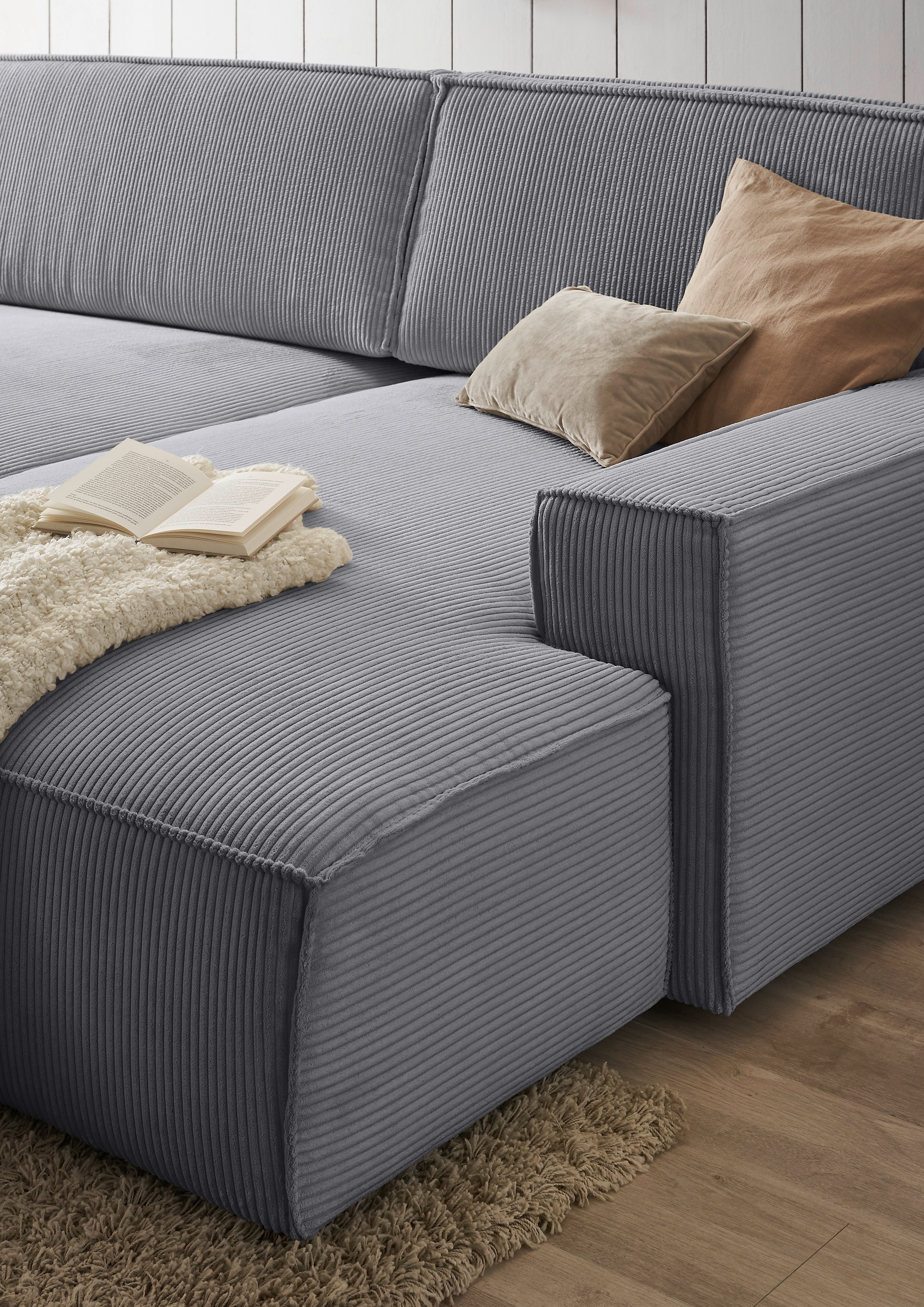 Home affaire Ecksofa »NEU: SHERWOOD XXL 284, Big-Sofa L-Form, tiefe Sitzfläche 95 cm, Cord«, Recamiere rechts/links, als Schlafsofa stellbar, Cord u. Leinenoptik