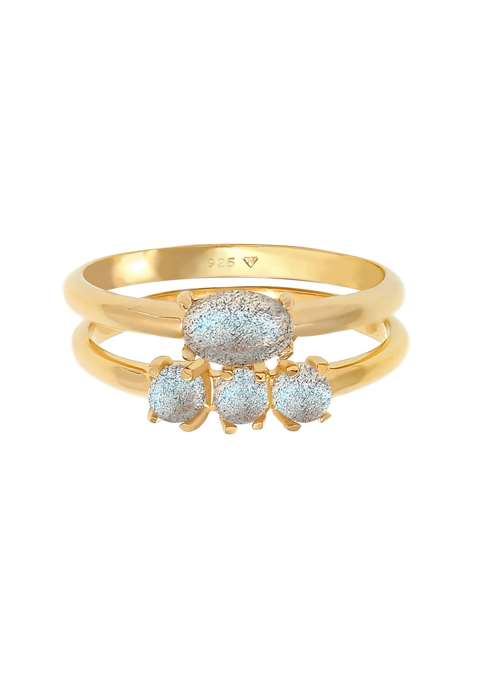 Elli Ring-Set »Ring Set Vintage Cabochon Labradorit Silber vergoldet«