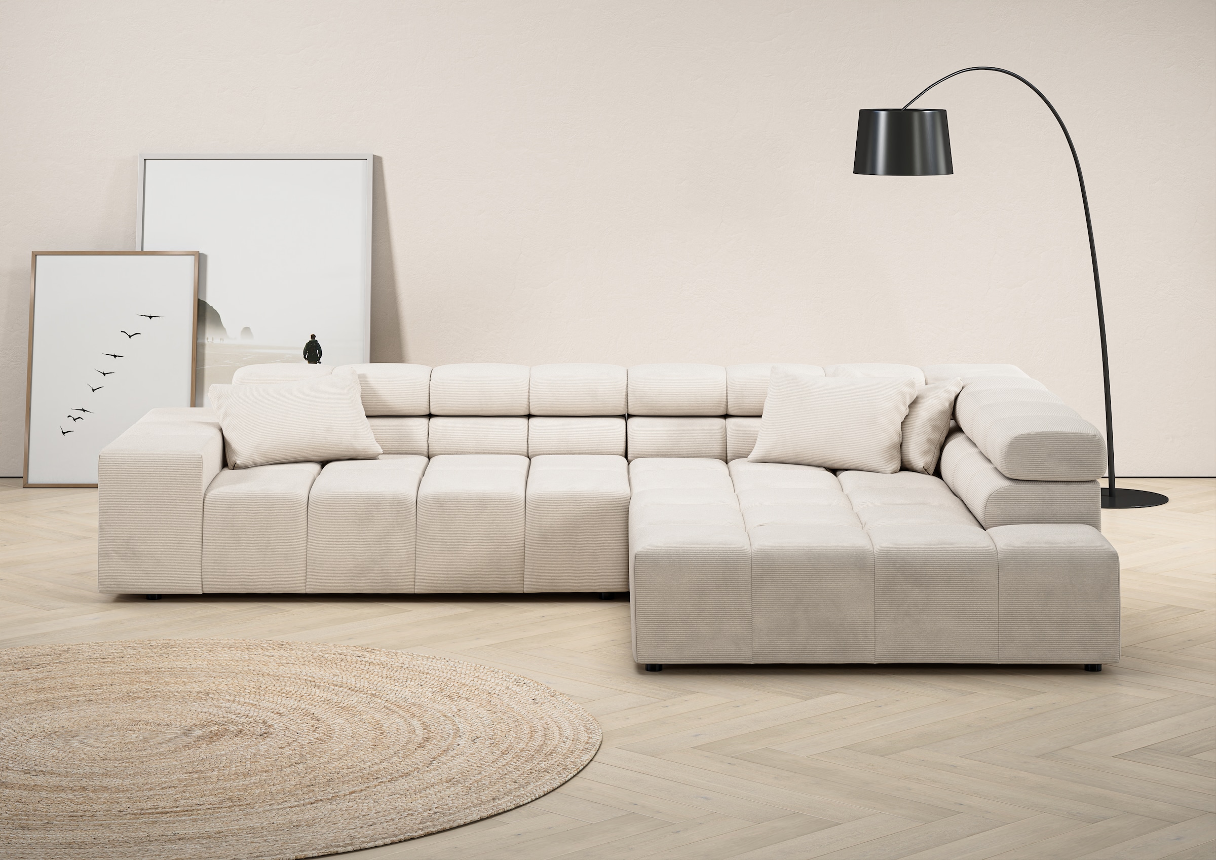 INOSIGN Ecksofa »Ancona incl. Kopfteilverstellung, Zierkissen Breite 319cm, L-Form«, wahlweise motorische Sitztiefenverstellung, auch in Cord + Easy Care