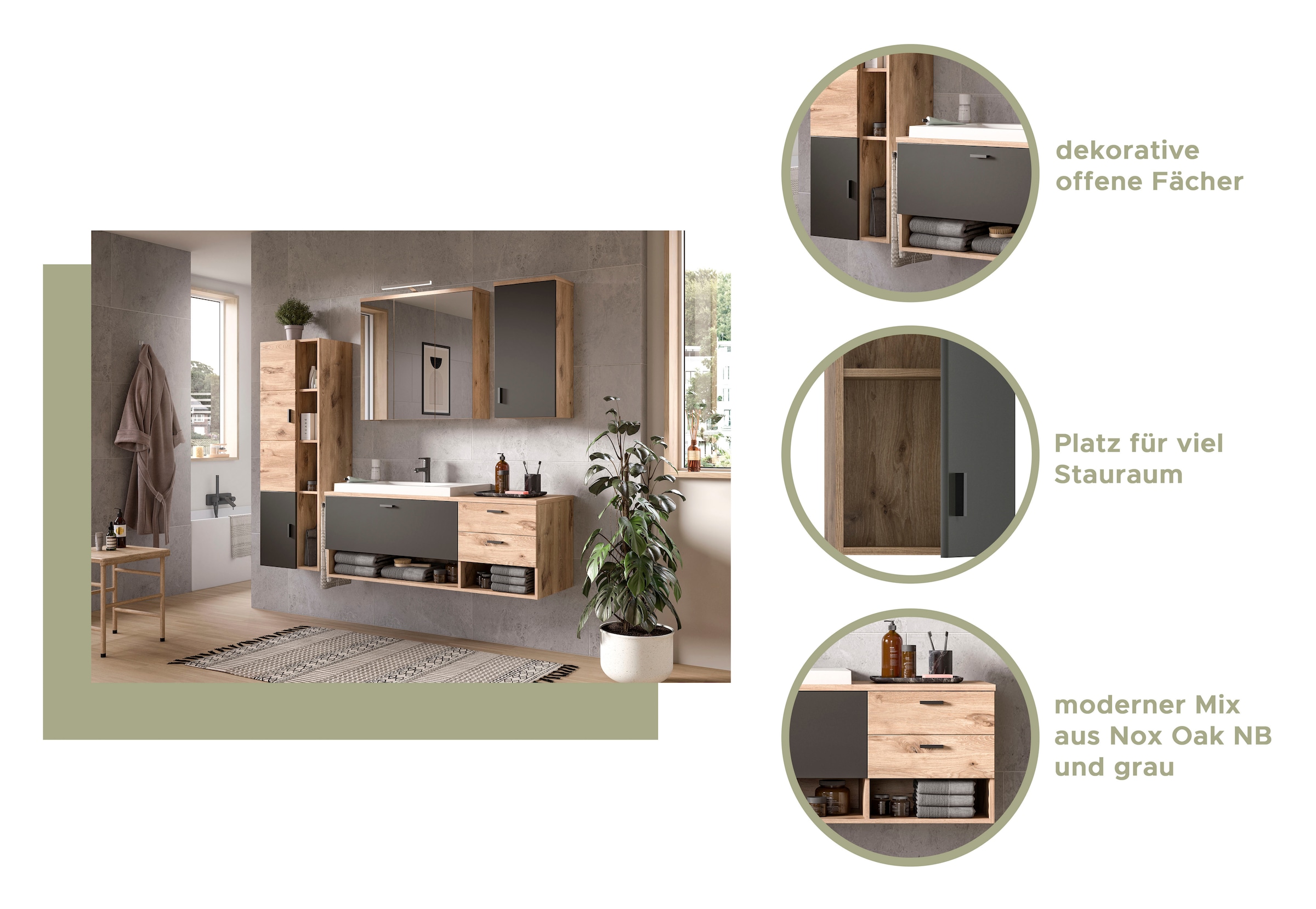 welltime Hochschrank »Dolo, Breite 48 cm, 2 Türen, 4 offene Fächer, 5 variable Einlegeböden«, (1 St.), Badmöbel, Hängeschrank, Badschrank, Schrank,Bad, Midischrank