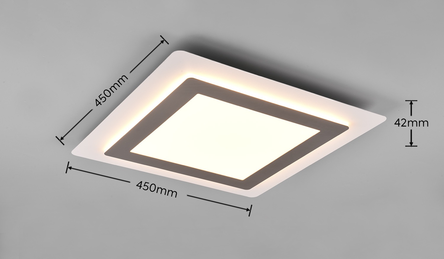 TRIO Leuchten LED Deckenleuchte »MORGAN, quadratische Deckenlampe 45x45cm, dimmbar, CCT, Memoryfunktion« LED-Board 1 Stk. warmweiß - kaltweiß Nachtlicht, Timer, 46W 6000 Lumen, 2700-6500 Kelvin, mit Fernbedienung