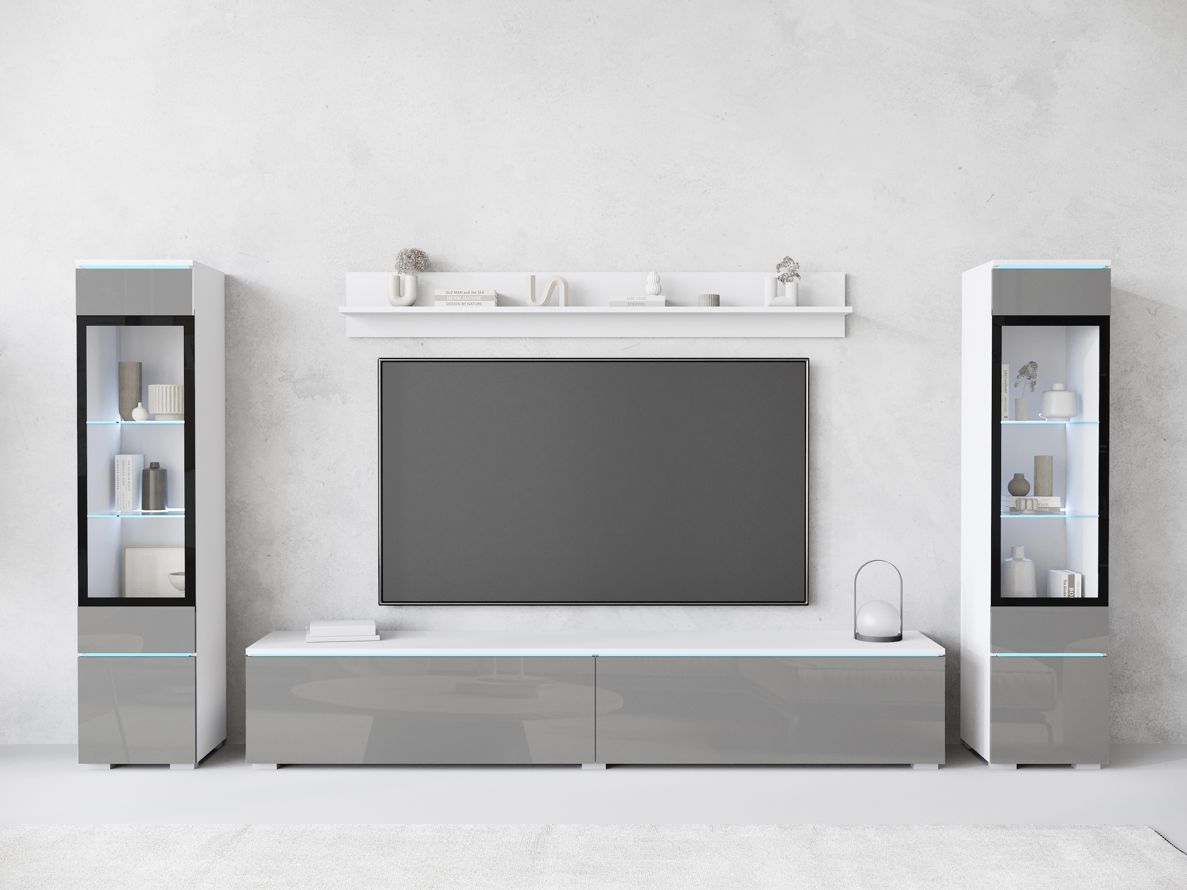 INOSIGN Wohnwand »VERA II, Vitrinen Türanschlag wechselbar«, (Komplett-Set, 4 St.), Mediawand 260 cm, Vitrine mit Verglasung, stehend und hängend