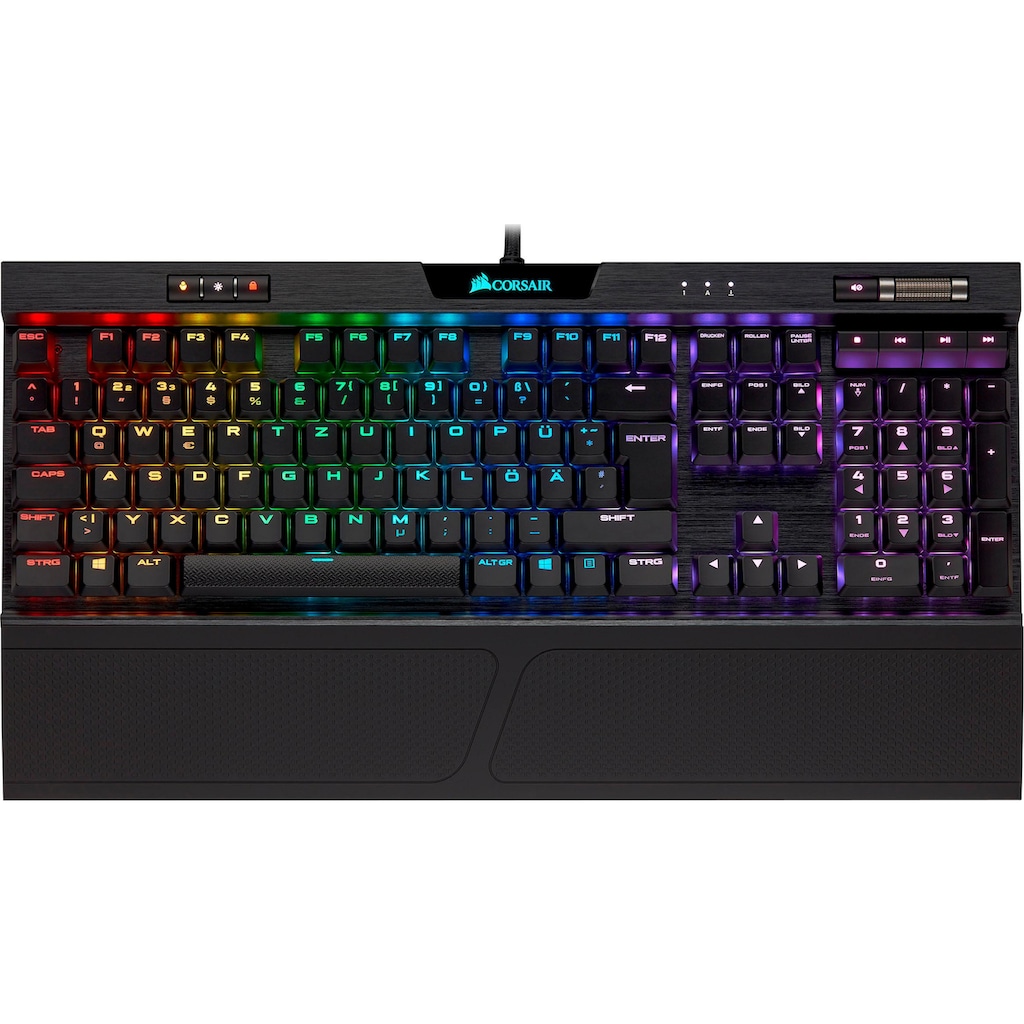 Corsair Gaming-Tastatur »K70 RGB MK.2 LOW PROFILE RAPIDFIRE«, (Multimedia-Tasten-USB-Hub-Handgelenkauflage-Profil-Speicher-Windows-Sperrtaste-Ziffernblock)