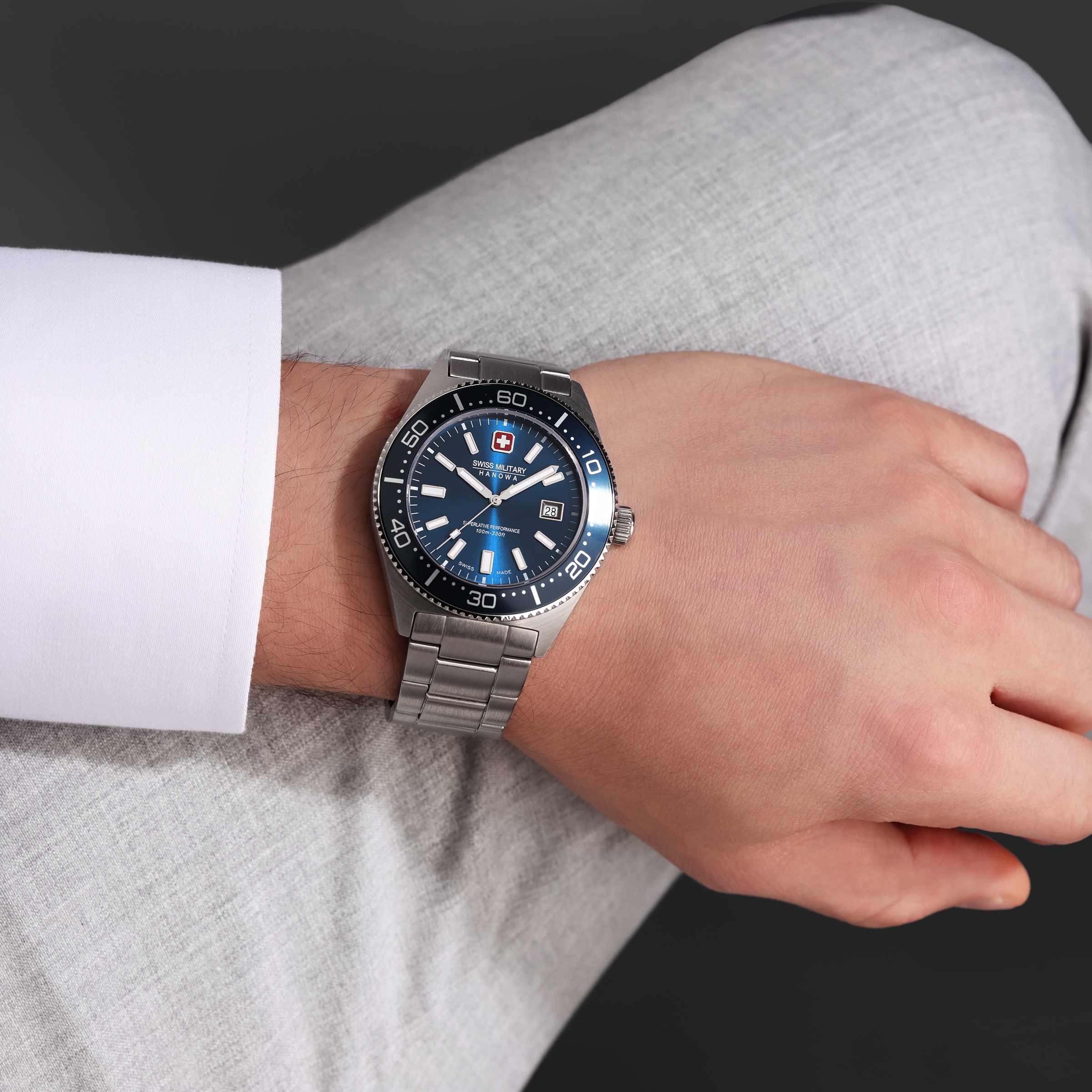Swiss Military Hanowa Quarzuhr »Nomad« Armbanduhr, Herrenuhr, Swiss Made, Edelstahlarmband, analog, Tag
