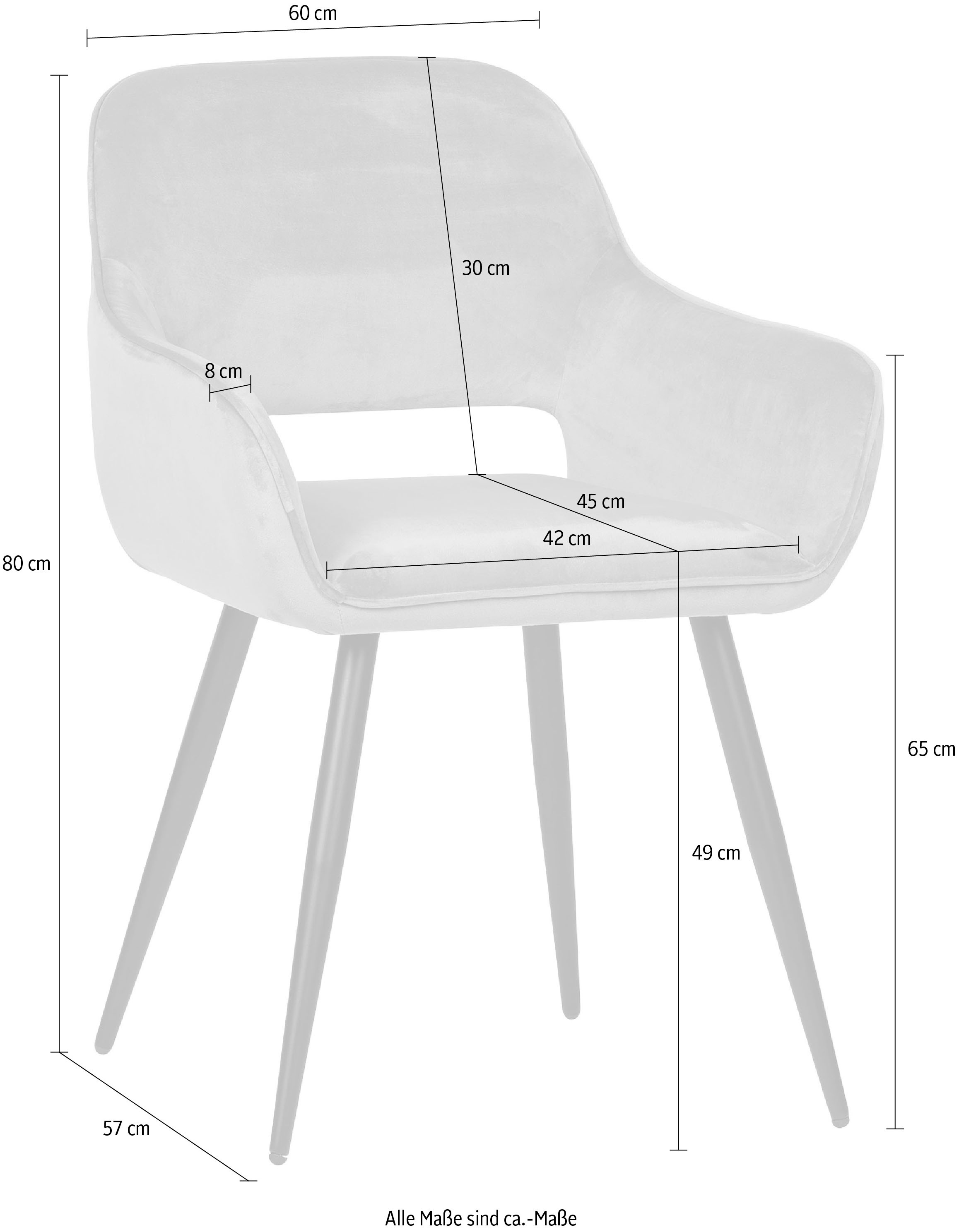 WOOOD Esszimmerstuhl »Jel«, 2 St., Samtvelours, gepolstert, 4-Fuß-Gestell, H 80 cm x B 60 cm