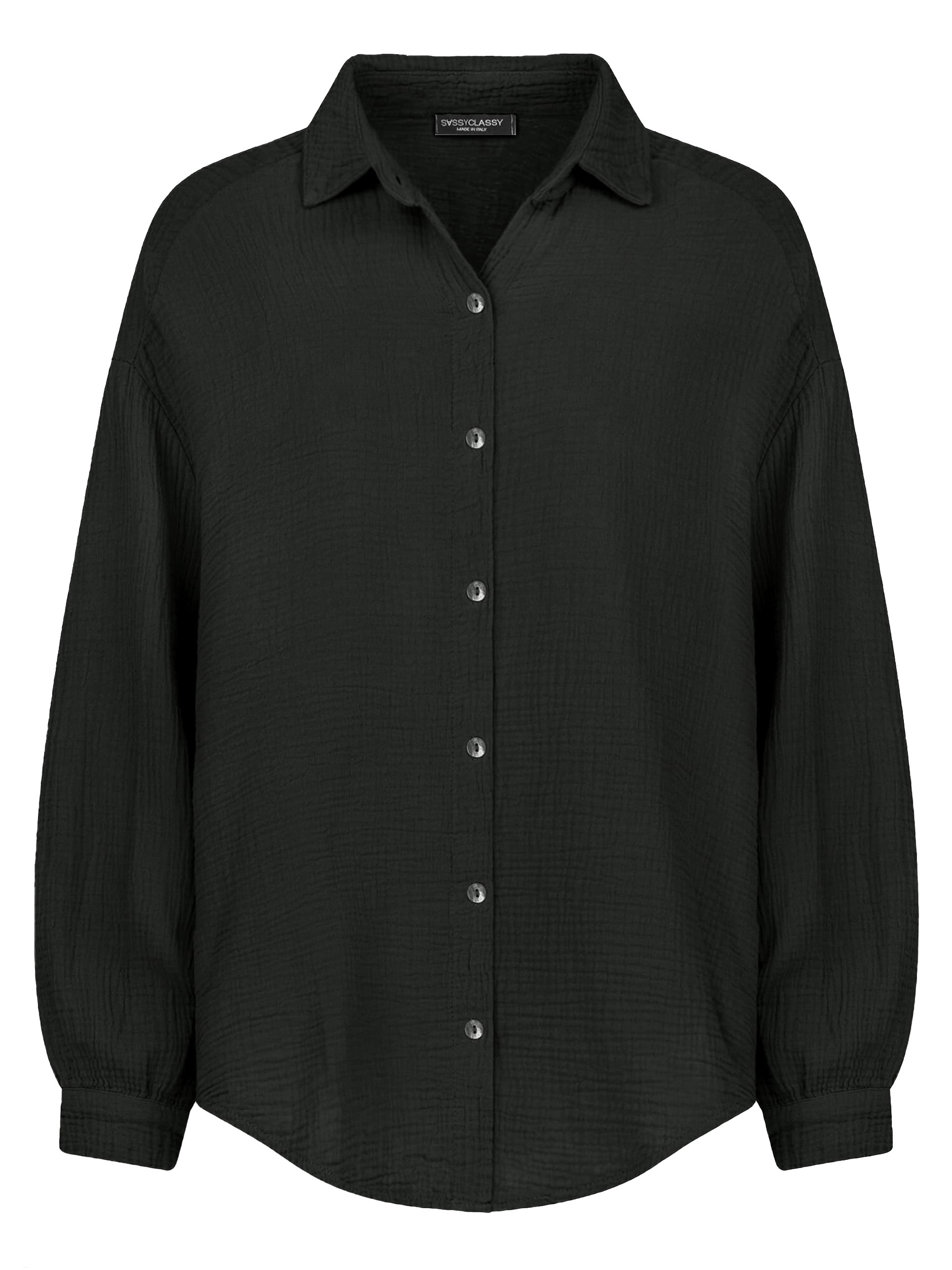 SASSYCLASSY Longbluse »Oversize Musselin Bluse« Baumwollbluse im Oversized Fit mit Kent Kragen