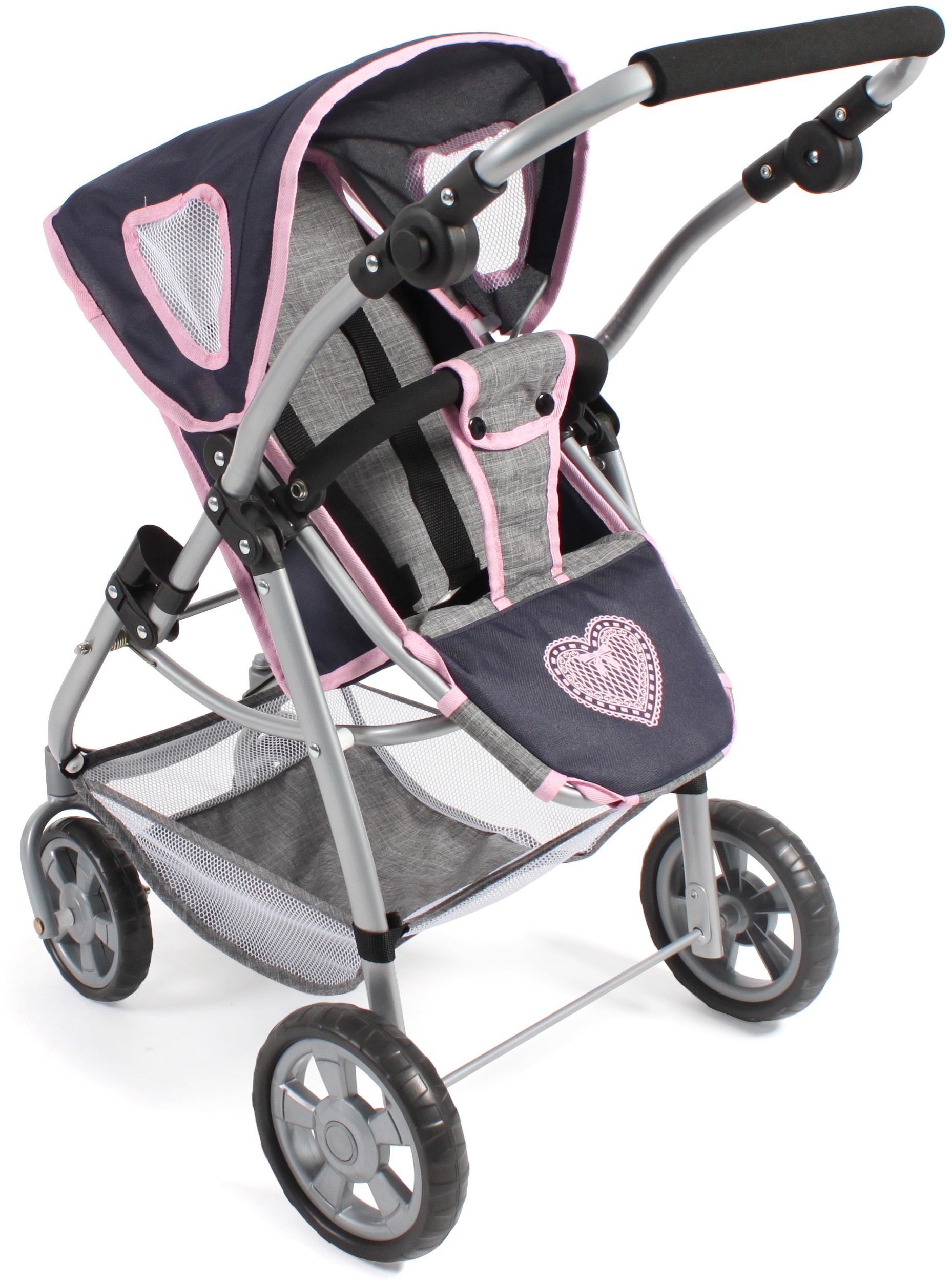 CHIC2000 Kombi-Puppenwagen »Emotion All In 3in1, Grau-Navy«, inkl. Babywanne, Babyschale und Sportwagenaufsatz