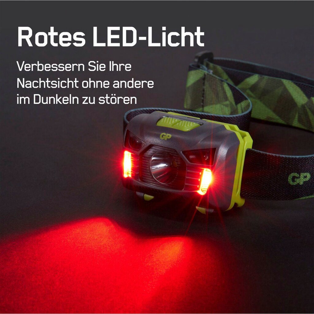 GP Batteries Taschenlampe »GP Discovery CH34 Stirnlampe«, 160 Lumen, inkl. 3x AAA Batterien, Leuchtzeit 20h, Leuchtweite 90m