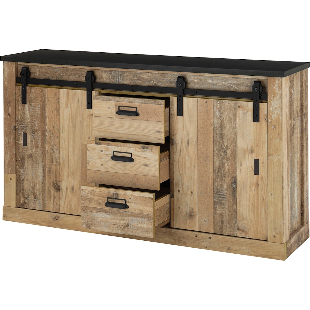 Home affaire Sideboard »SHERWOOD«, Holz Dekor, mit Scheunentorbeschlag und Apothekergriffen, Breite 161cm