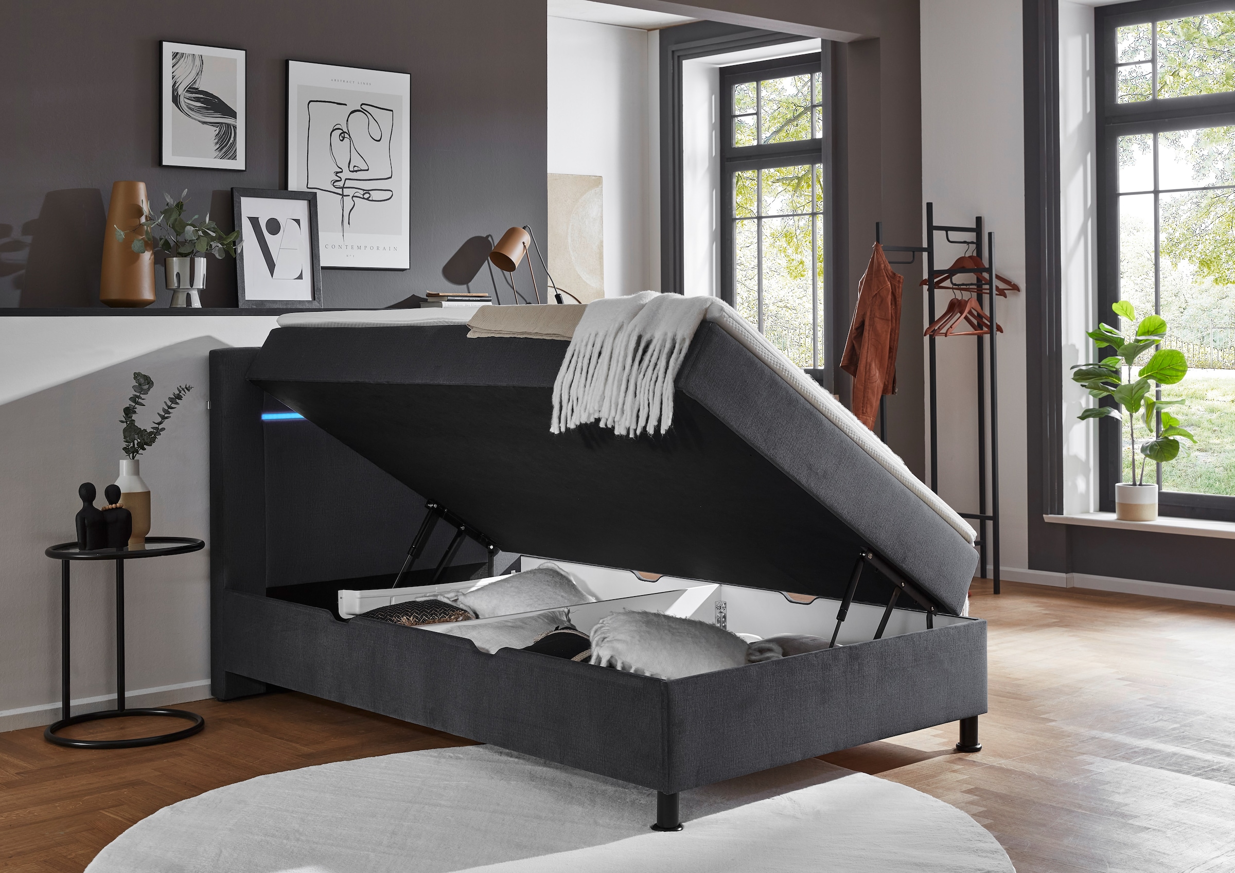 INOSIGN Boxbett »Escalon LED mit Bettkasten, inkl. Topper, LED-Lichtleiste im Kopfteil«, erhältlich in den Breiten 120x200cm und 180x200cm