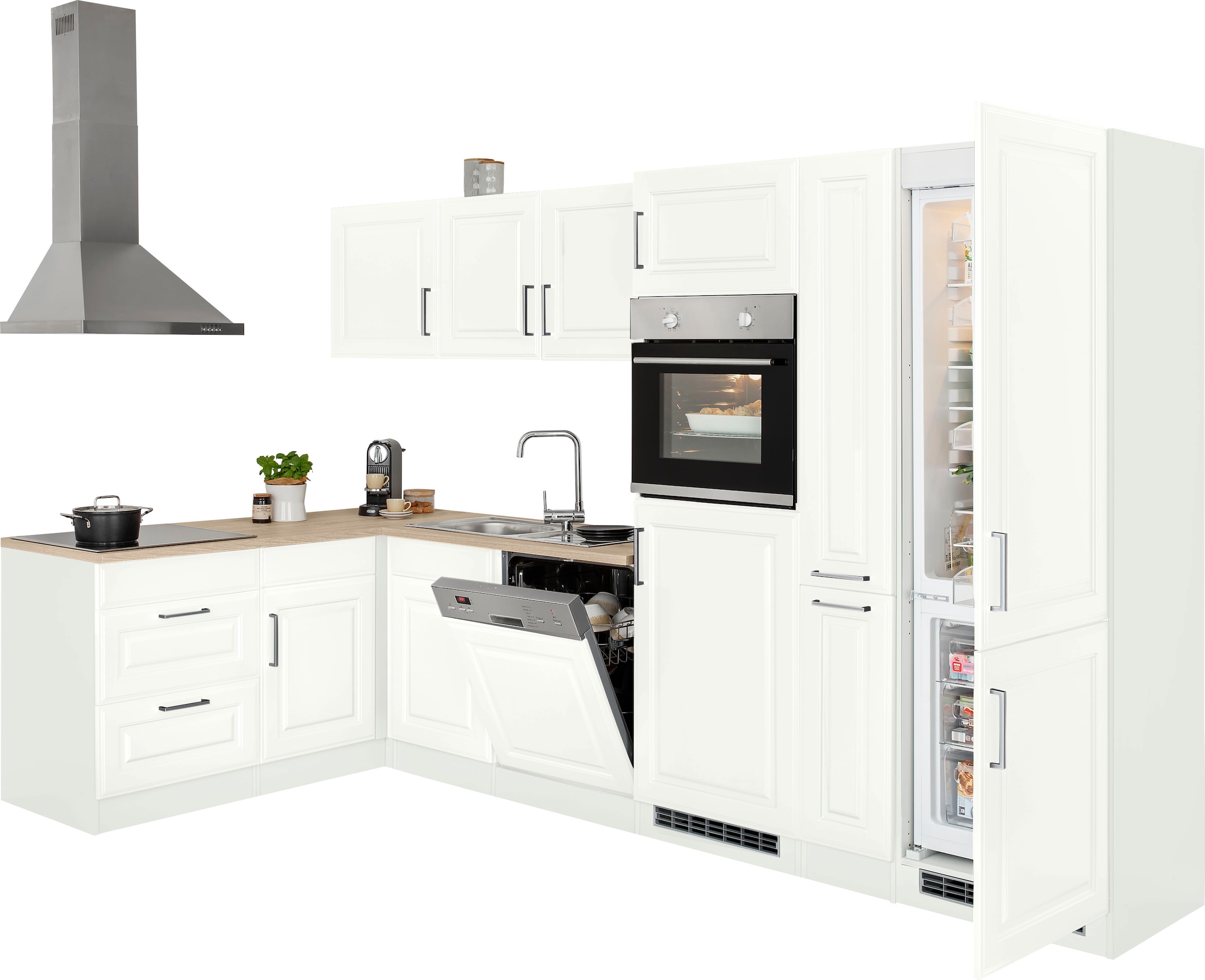 KOCHSTATION Winkelküche »KS-Stockholm« Stellbreite 320/170 cm, mit hochwertigen MDF Fronten im Landhaus-Stil