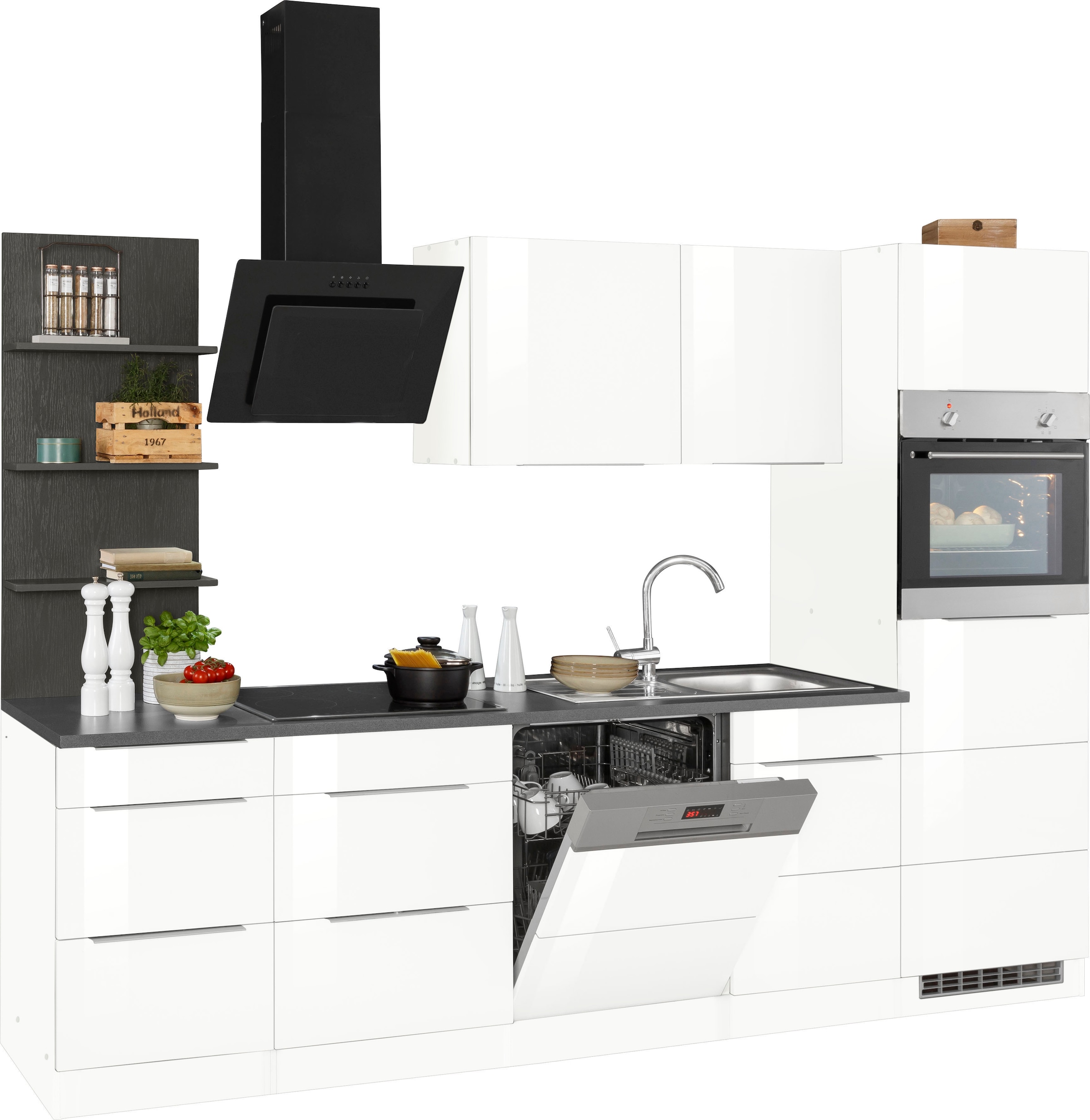 KOCHSTATION Küchenzeile »KS-Brindisi Breite 280 cm« wahlweise mit E-Geräten und Induktion, mit MDF-Fronten und Regal