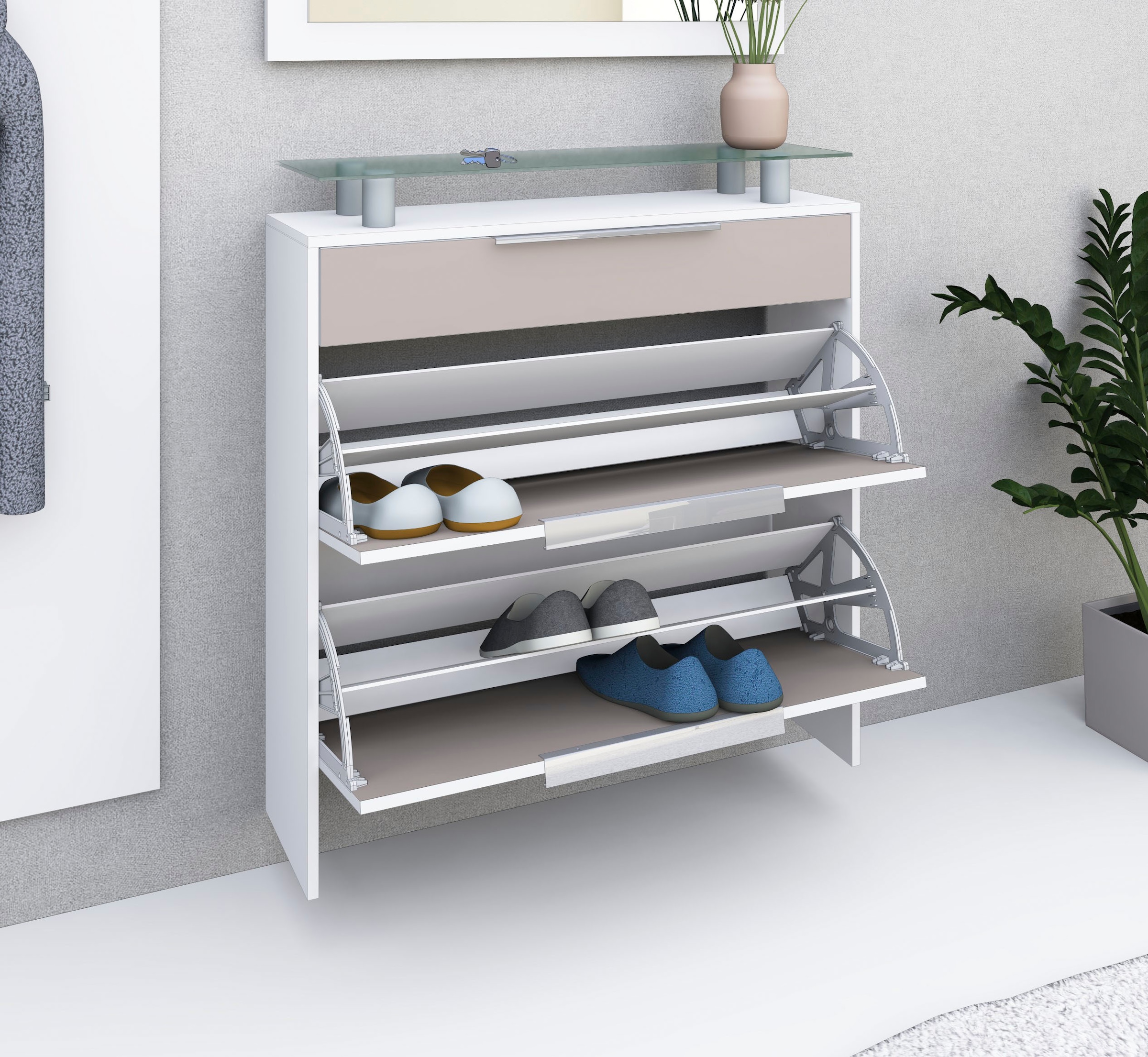 borchardt Möbel Schuhschrank »Oliva«, Breite 89 cm, hängend, mit 2 Doppeltrommel und 1 Schubkasten