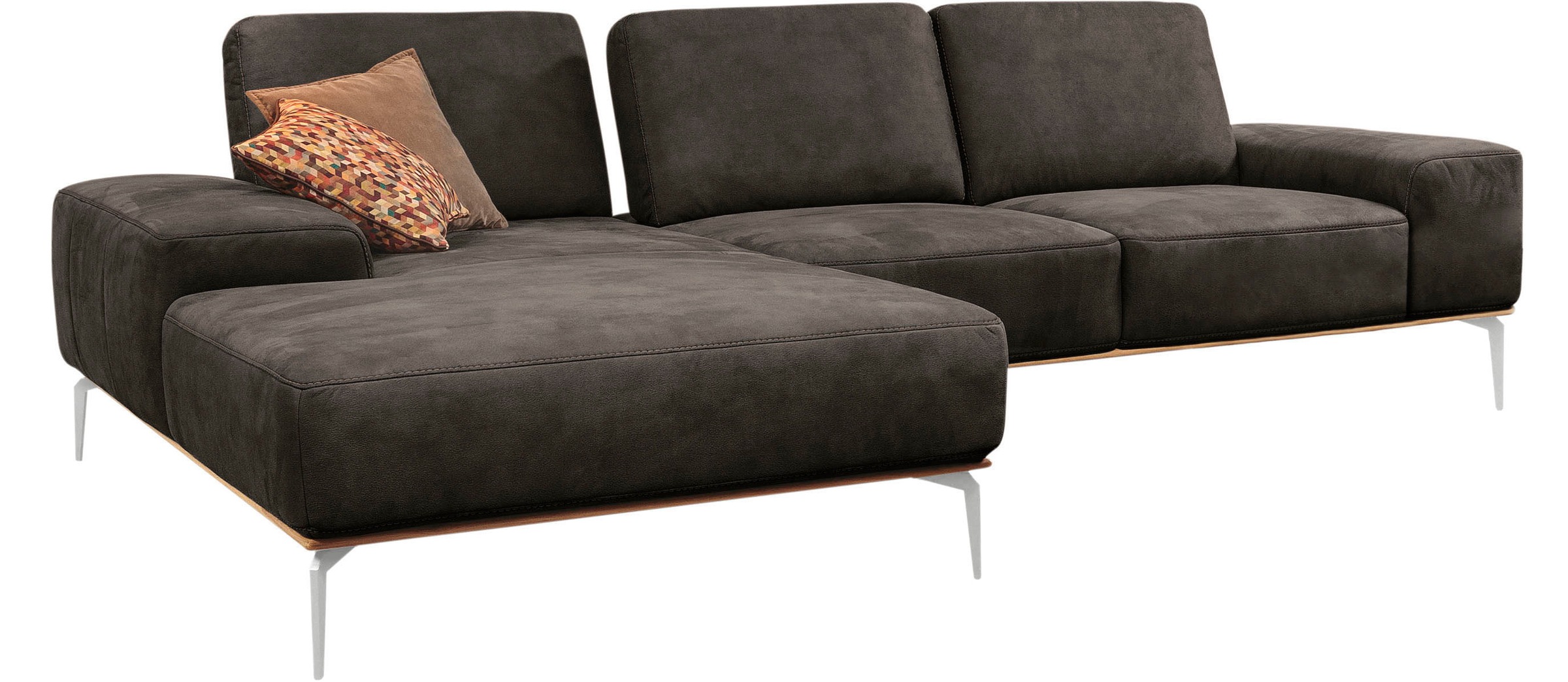 W.SCHILLIG Ecksofa »run, Designsofa, bequem, L-Form«, mit elegantem Holzsockel, Füße in Chrom glänzend, Breite 299 cm
