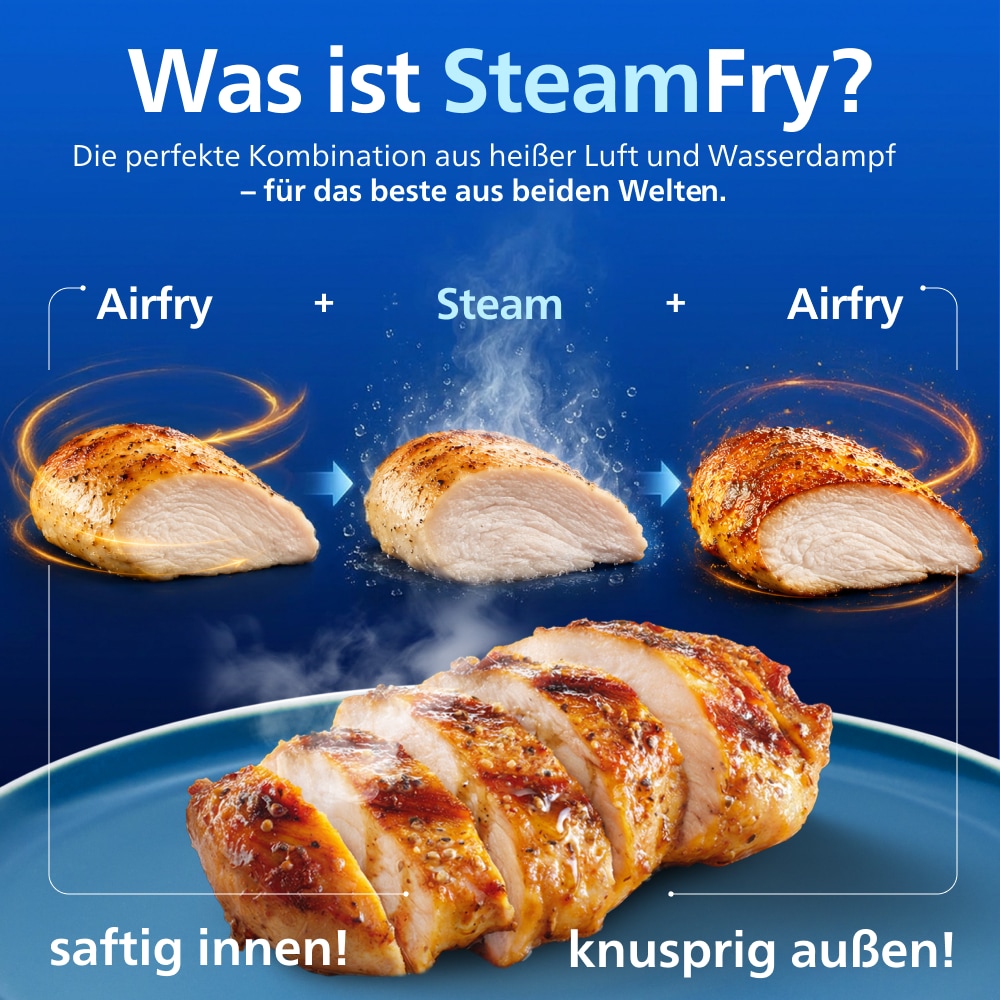 Philips Heißluftfritteuse »NA555/00 Steam Airfryer 5000 Series Dual Basket, 9L Kapazität (3L+6L)« 2750 W mit Dampfgar-Funktion; Silber/Edelstahl