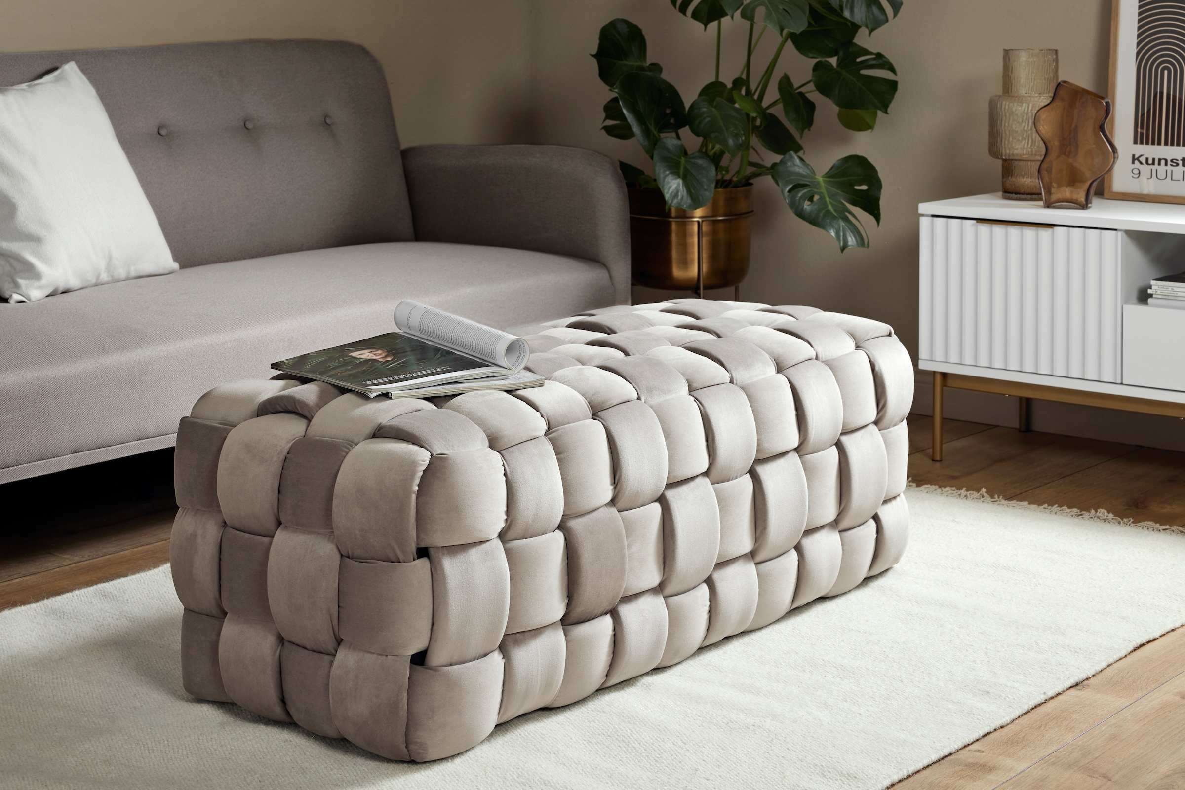Jahnke Hockerbank »WEB ART L« 1 Stk. tlg. Hocker, Couchtisch, Beistelltisch gepolstert in edler Flechtoptik