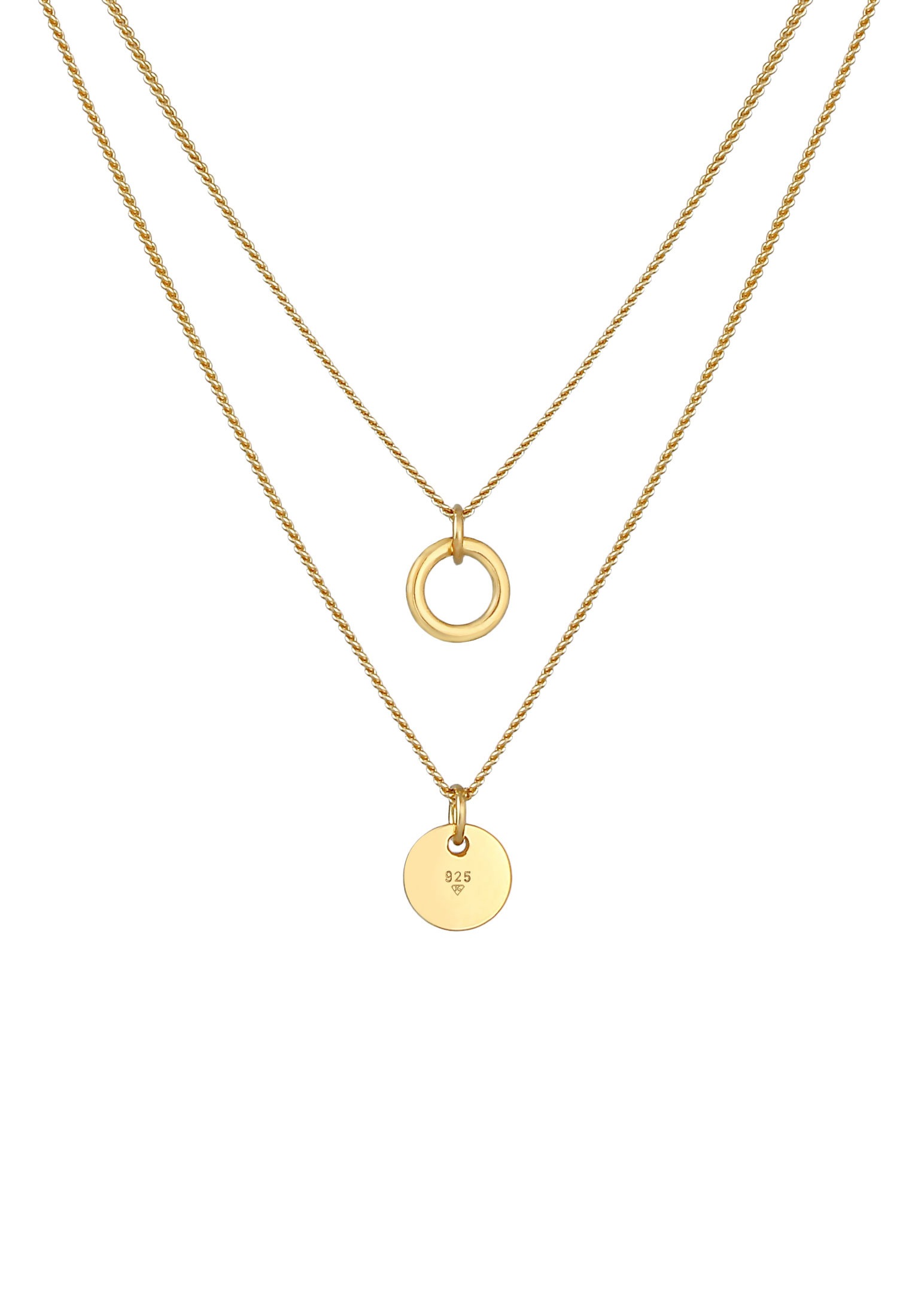 Elli Silberkette »Halskette Layering Kreise Plättchen Zweireihig 925 Silber«