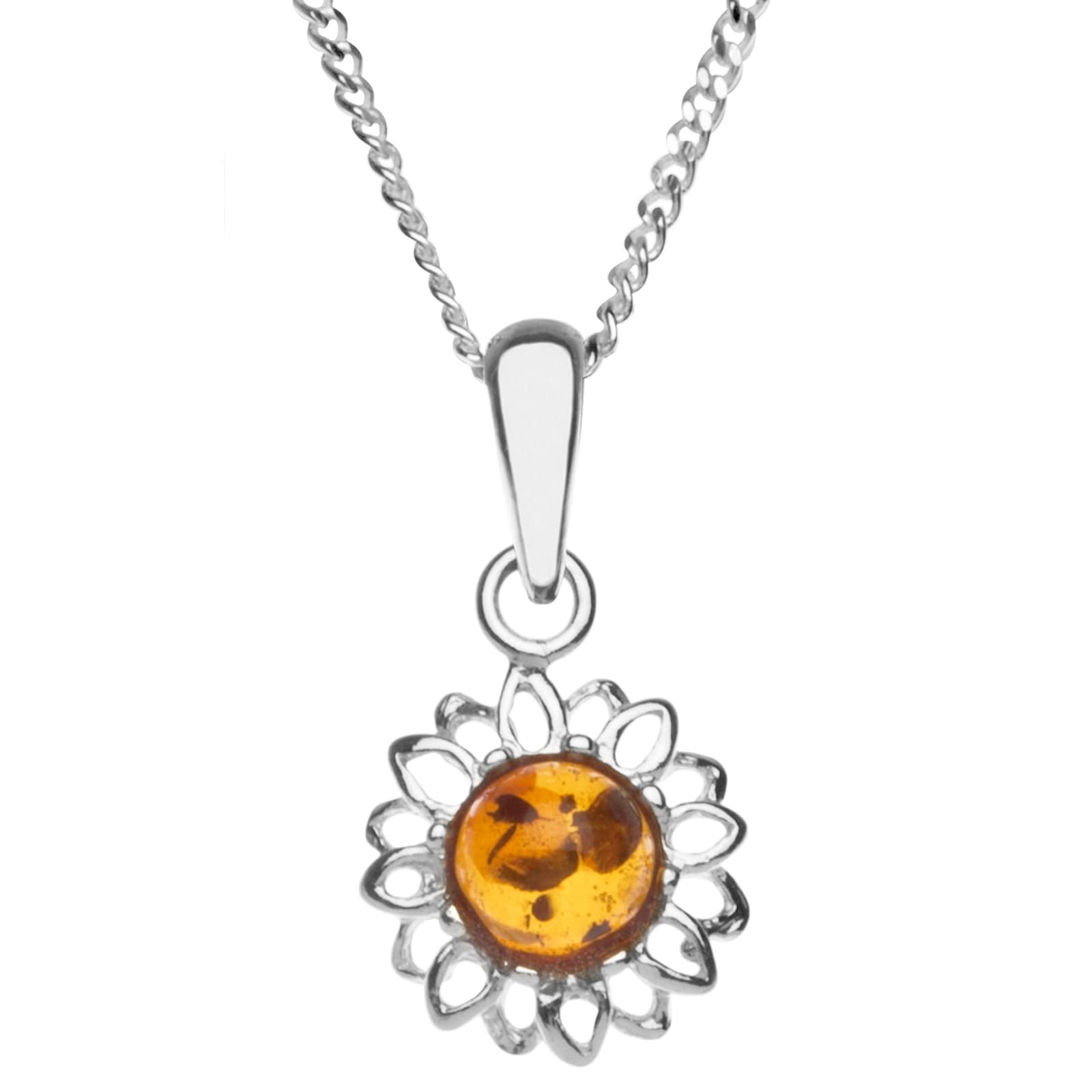OSTSEE-SCHMUCK Kette mit Anhänger "- Blüte 12 mm - Silber 925/000 - Bernstein"