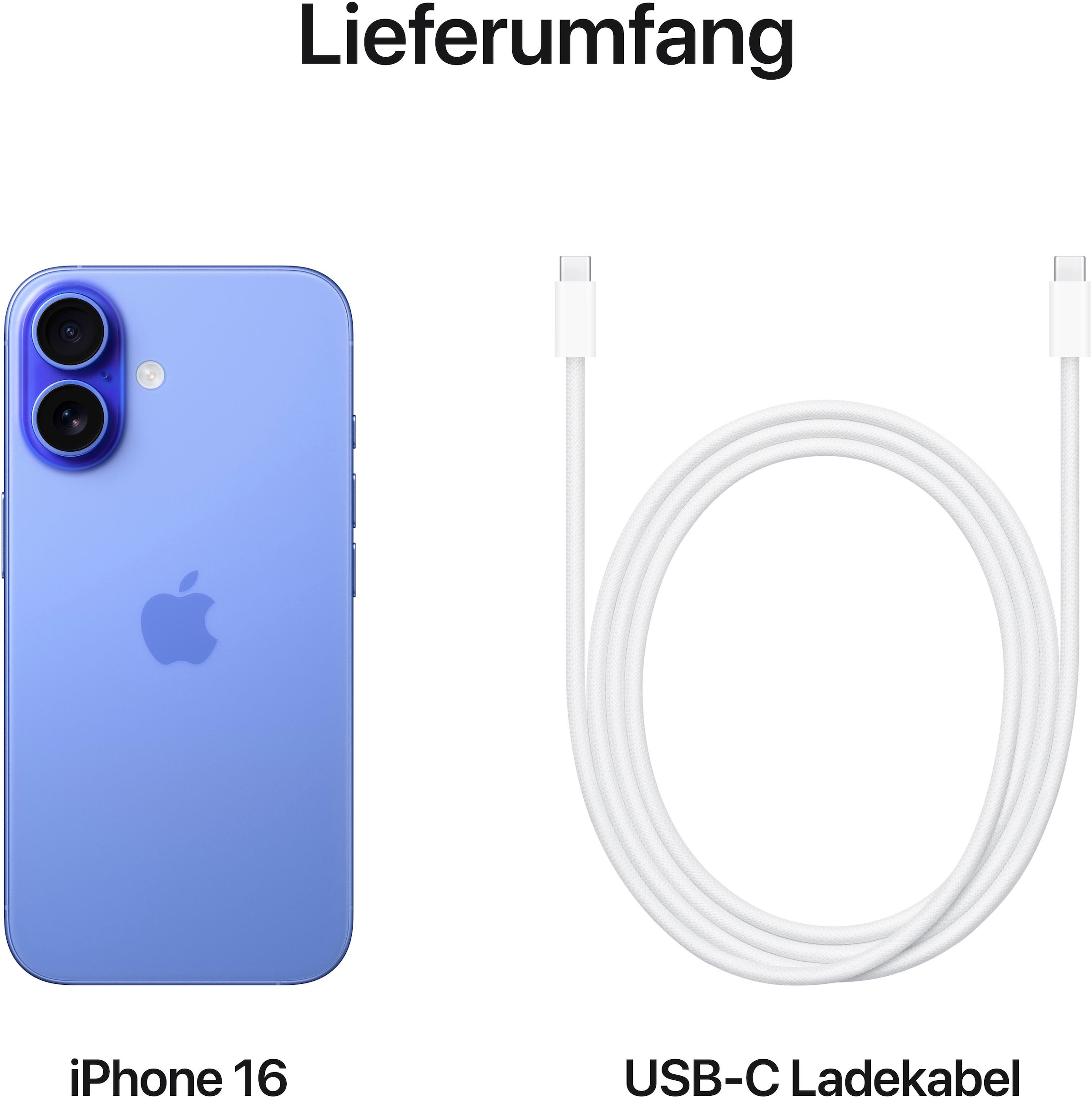 Apple Smartphone »iPhone 16«, Ultramarin, 15,54 cm/6,12 Zoll, 128 GB Speicherplatz, 48 MP Kamera