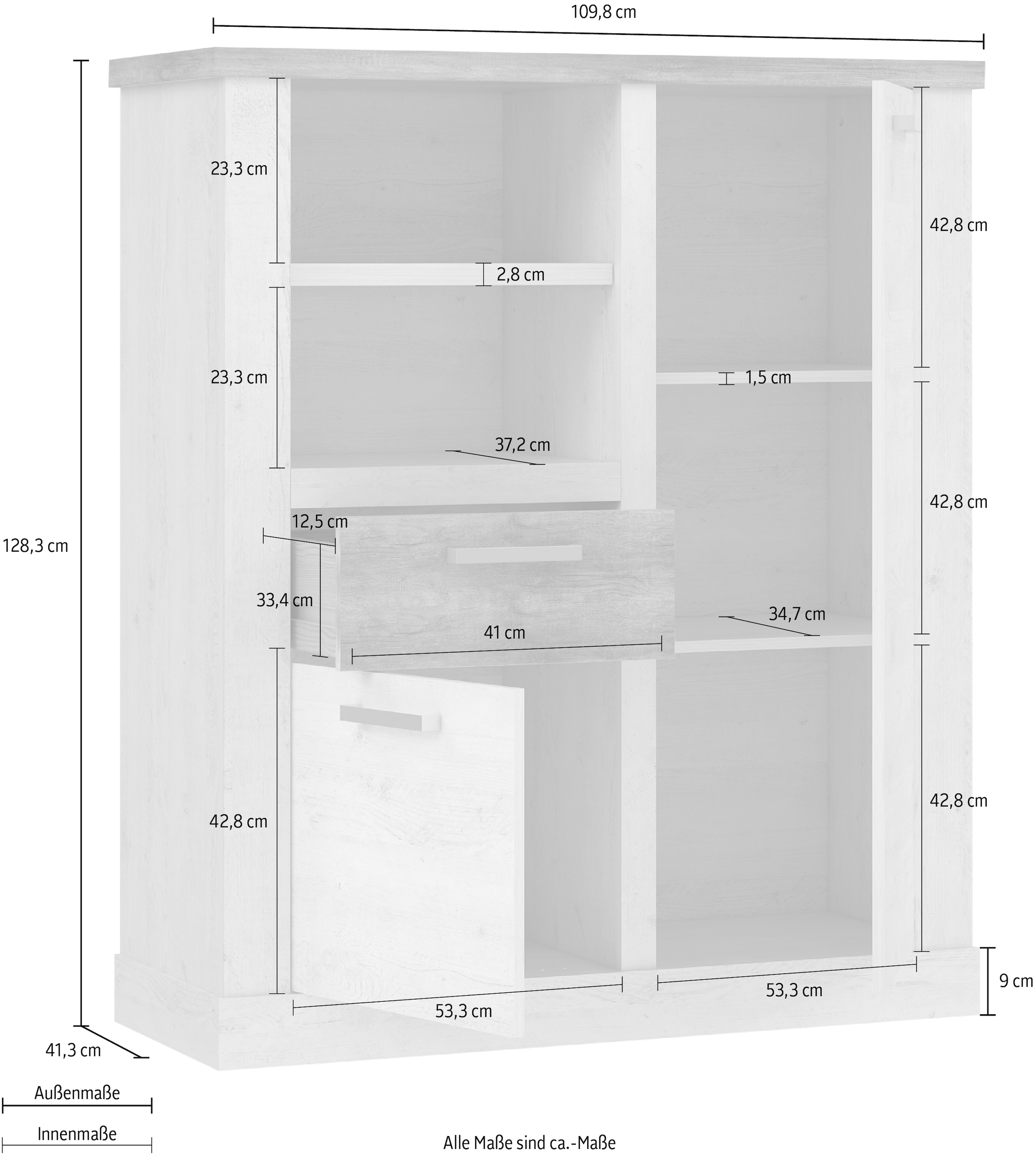 FORTE Highboard »Duro«, Mehrzweckschrank mit Türen & Schublade, Landhausstil, Breite 109,8 cm