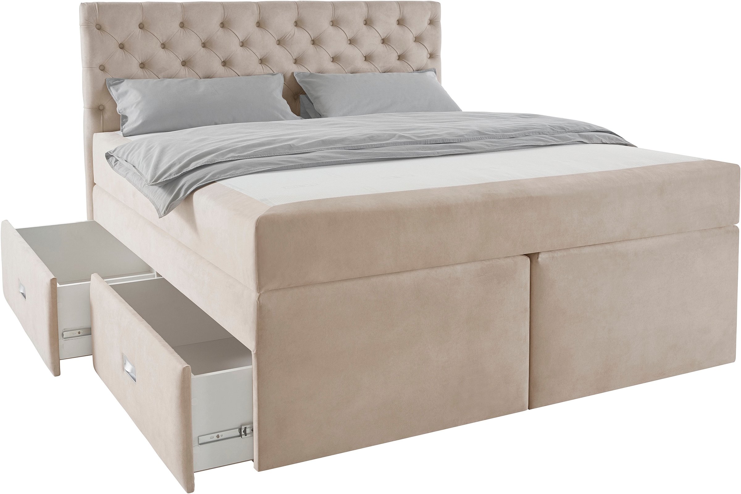 Home affaire Polsterbett »Boxbett Alvi mit Schubladen, Taschen-Federkernmatratze«, wahlweise Härtegrad der Matratze H2/H3/H4