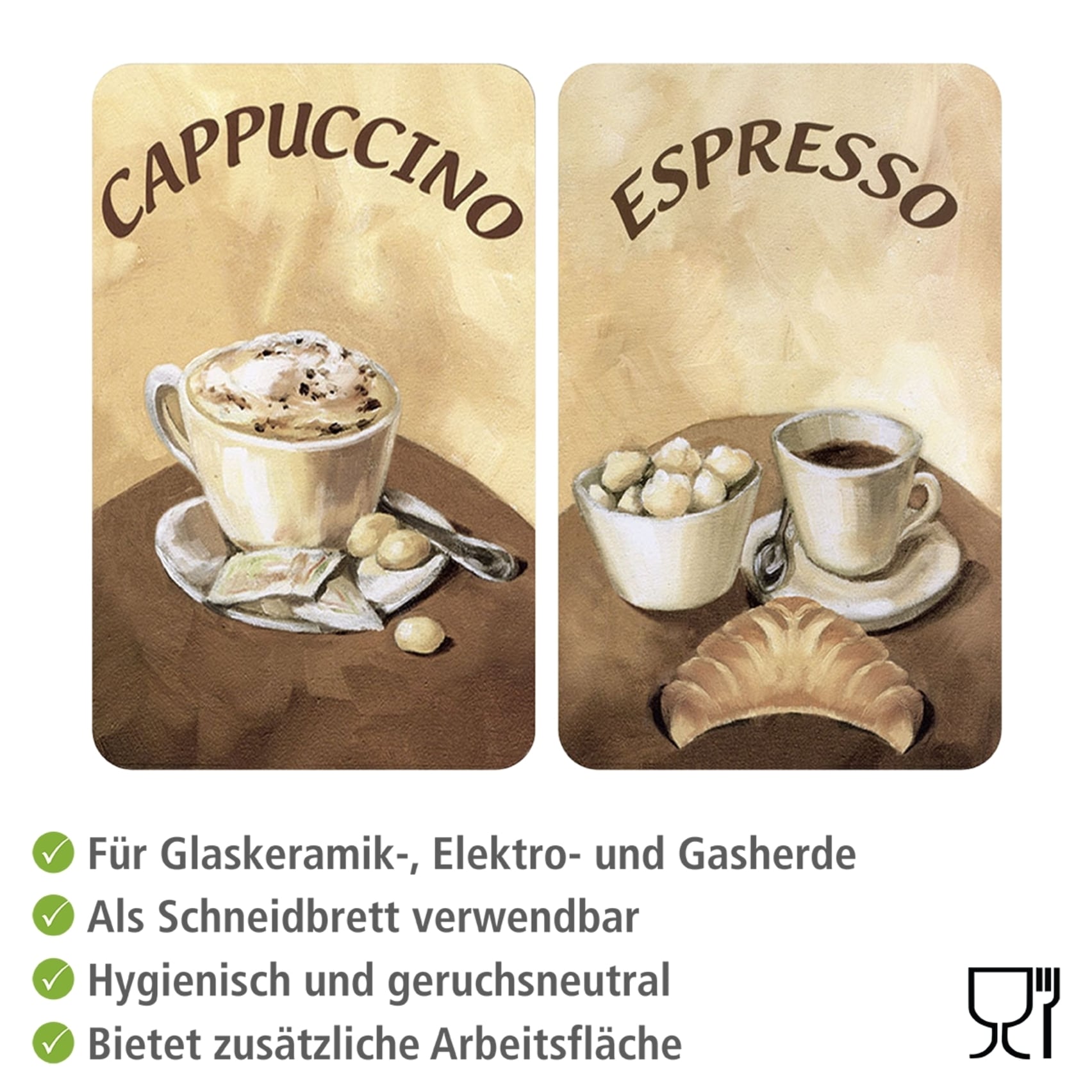 WENKO Herd-Abdeckplatte »Universal Modell Kaffee«, (Set, 2 tlg.), Herdabdeckung für alle Herdarten, kratzfest, mit rutschfesten Füßen