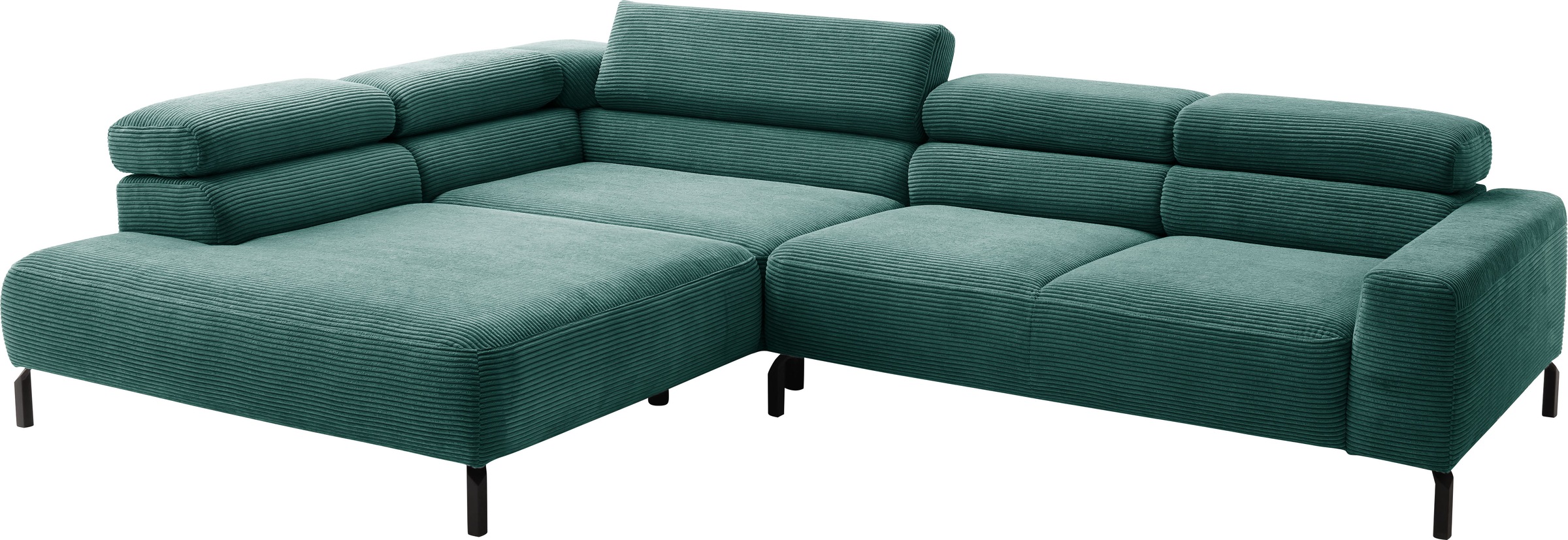 Places of Style Ecksofa »Antonelli, L-Form, inkl. Kopfteilverstellung, Breite 312 cm«, ohne Sitztiefenverstellung, in Cord, grün