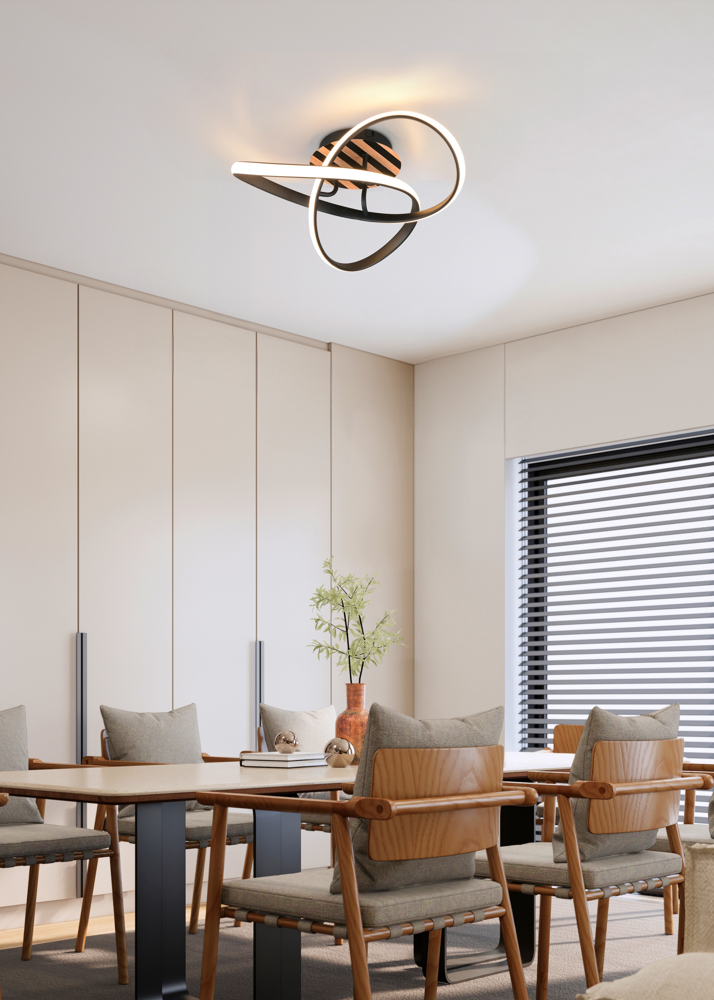 OTTO home LED Deckenleuchte »Ullii, Deckenlampe warmweiß 3000K 15W, Print Holzoptik Streifen« LED-Board 1 Stk. Warmweiß als Wandleuchte oder Deckenleuchte, LED 1800 Lumen, Ø 40cm Wohnzimmer