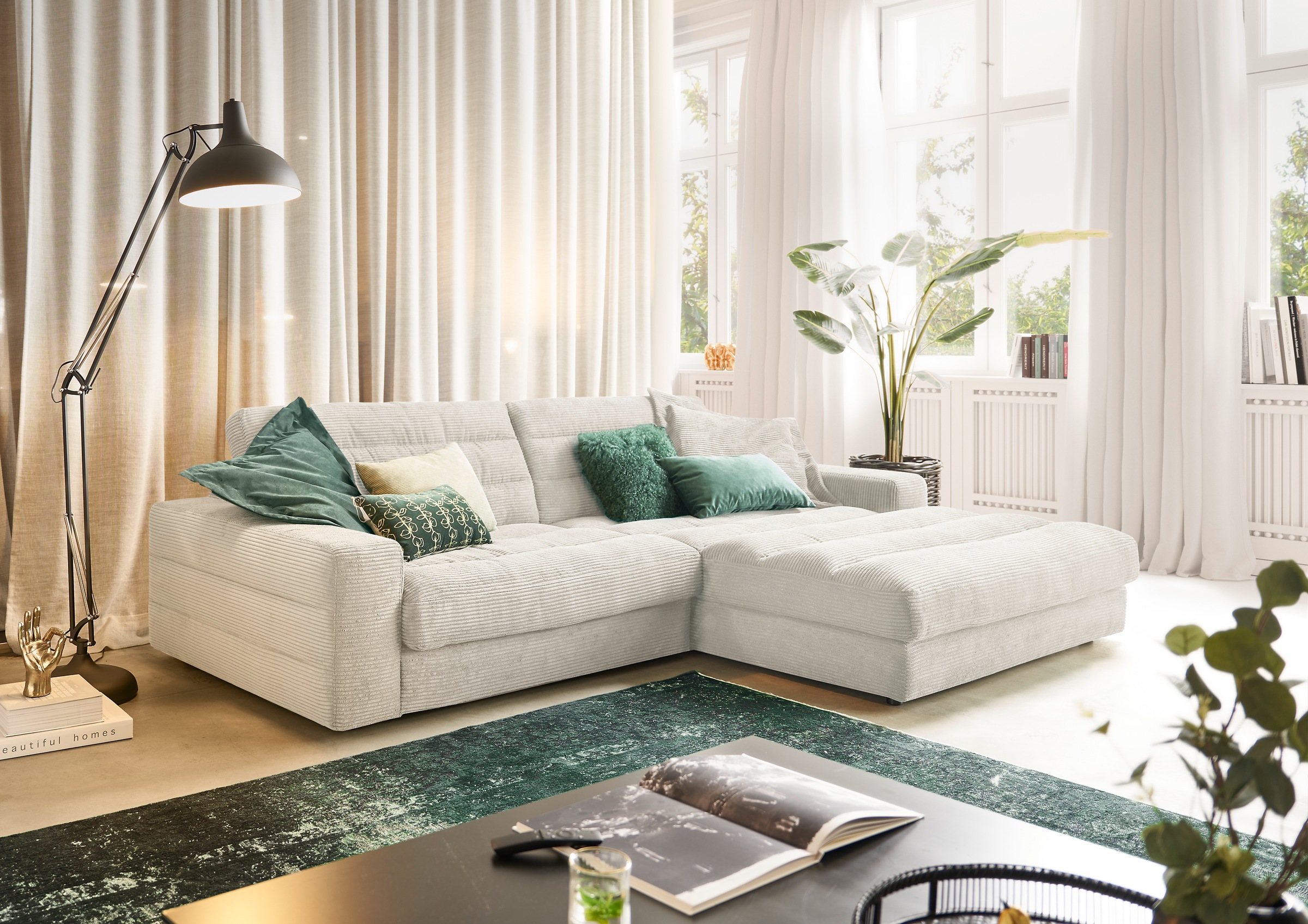 3C Candy Ecksofa »Stripes Mega-Sofa, bequem und komfortabel, L-Form« Lose Rückenkissen, mit feiner Quersteppung, Cord-Bezug