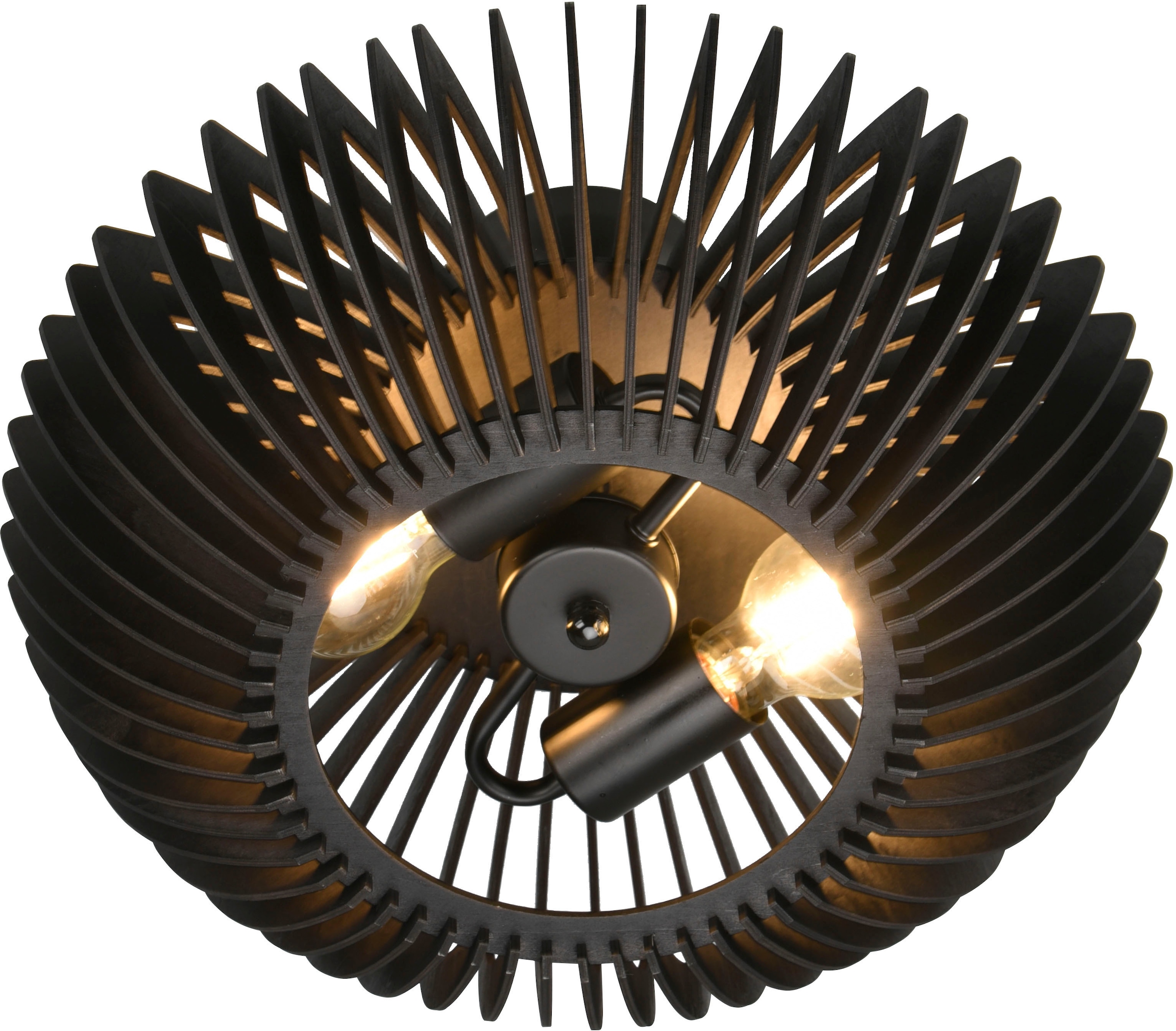 TRIO Leuchten Deckenleuchte »Colino«, 2 flammig, Leuchtmittel E27 | ohne Leuchtmittel, Schlafzimmer Deckenlampe mit Holzschirm Ø40cm exkl 2xE27 (max 40 Watt)
