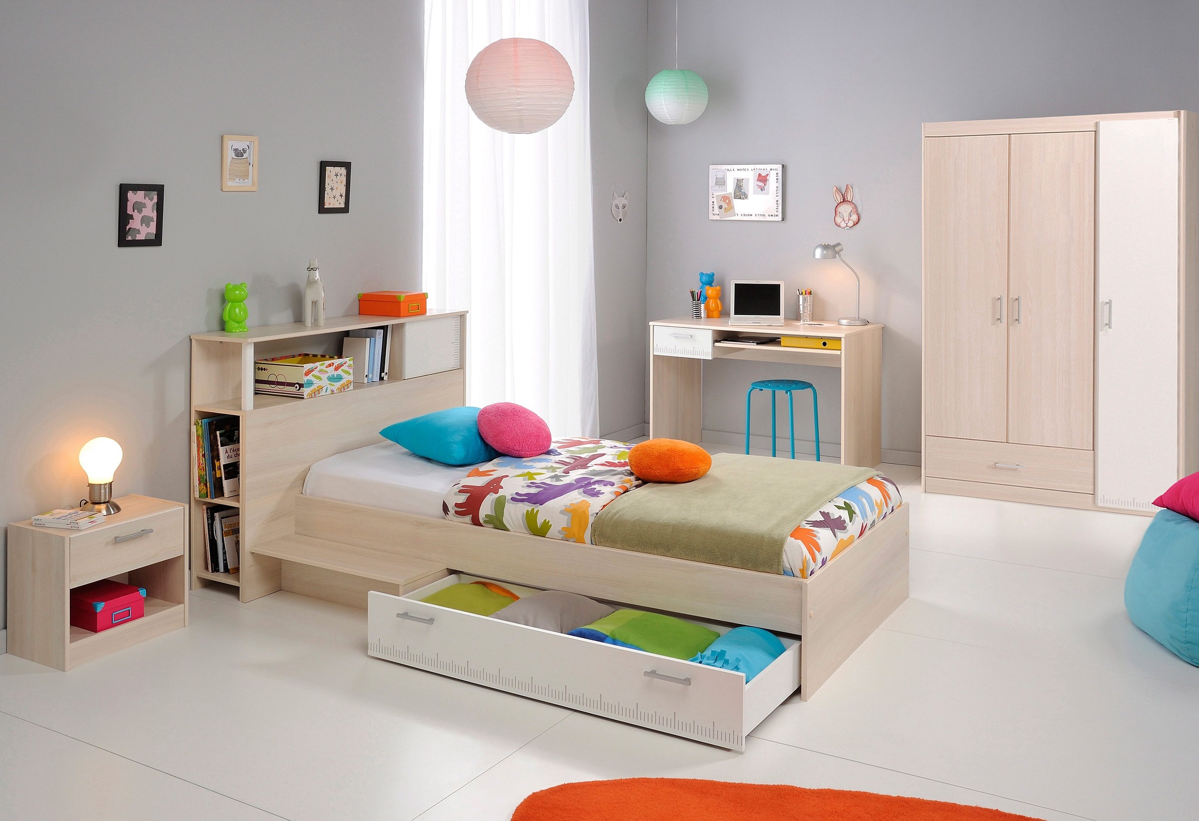 Parisot Jugendzimmer-Set »Charly«, (Set, 6 tlg., Schrank, Bett, Regal, Nachttisch, Schreibtisch)