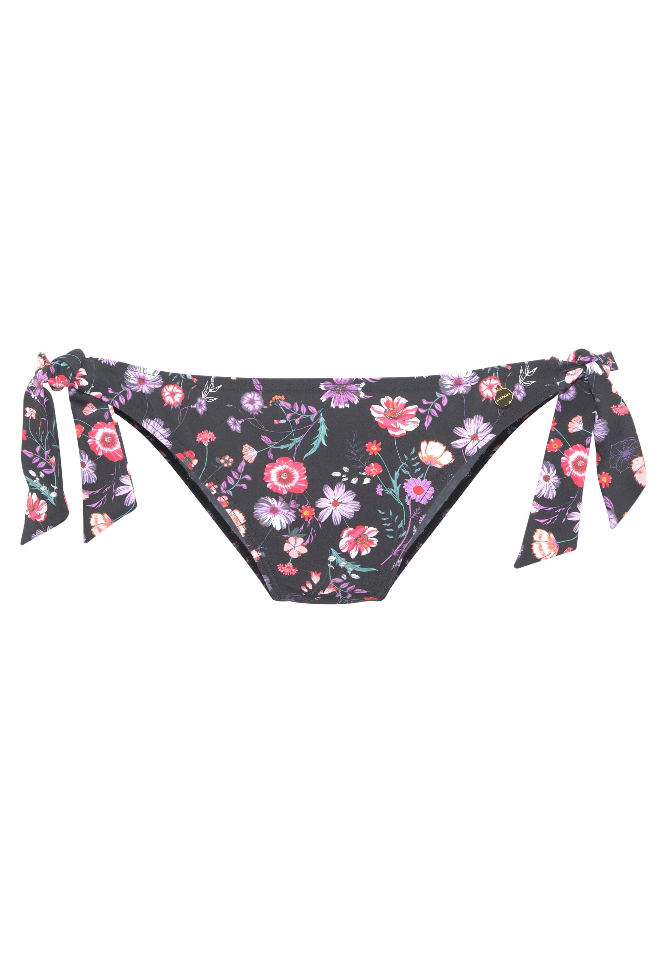 LASCANA, Damen, Bikini-Hose »Avery« mit seitlichen Schleifen, schwarz-bedruckt, N-Gr, 32 - N-Gr, schwarz-bedruckt, Im Blumenprint