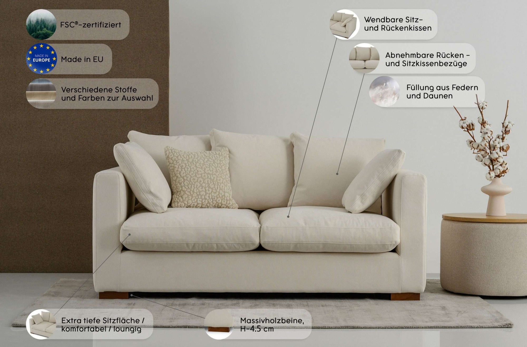 Home affaire 2-Sitzer »Coray« extra weich und kuschelig, Füllung mit Federn und Daunen