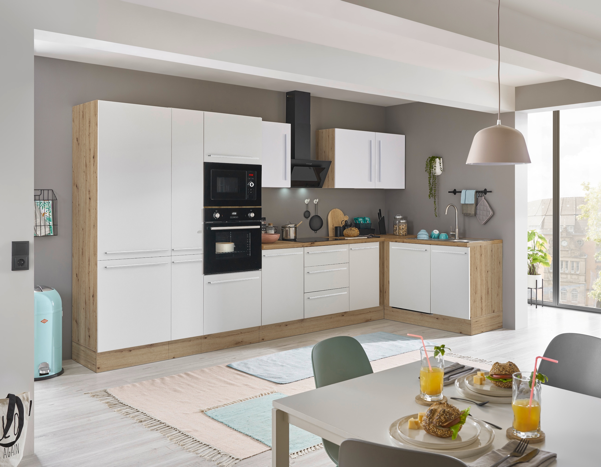 KOCHSTATION Winkelküche »Florida, Stellbreite 370x175 cm«, wahlweise mit E-Geräten, mit Softclose für Türen und Schubkästen