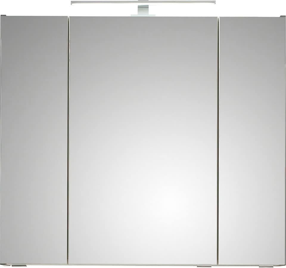 Saphir Spiegelschrank »Quickset 357 Badschrank, 3 Spiegeltüren, 6 Einlegeböden, 80 cm breit«, inkl. LED-Beleuchtung, Türdämpfer, Schalter-/Steckdosenkombination