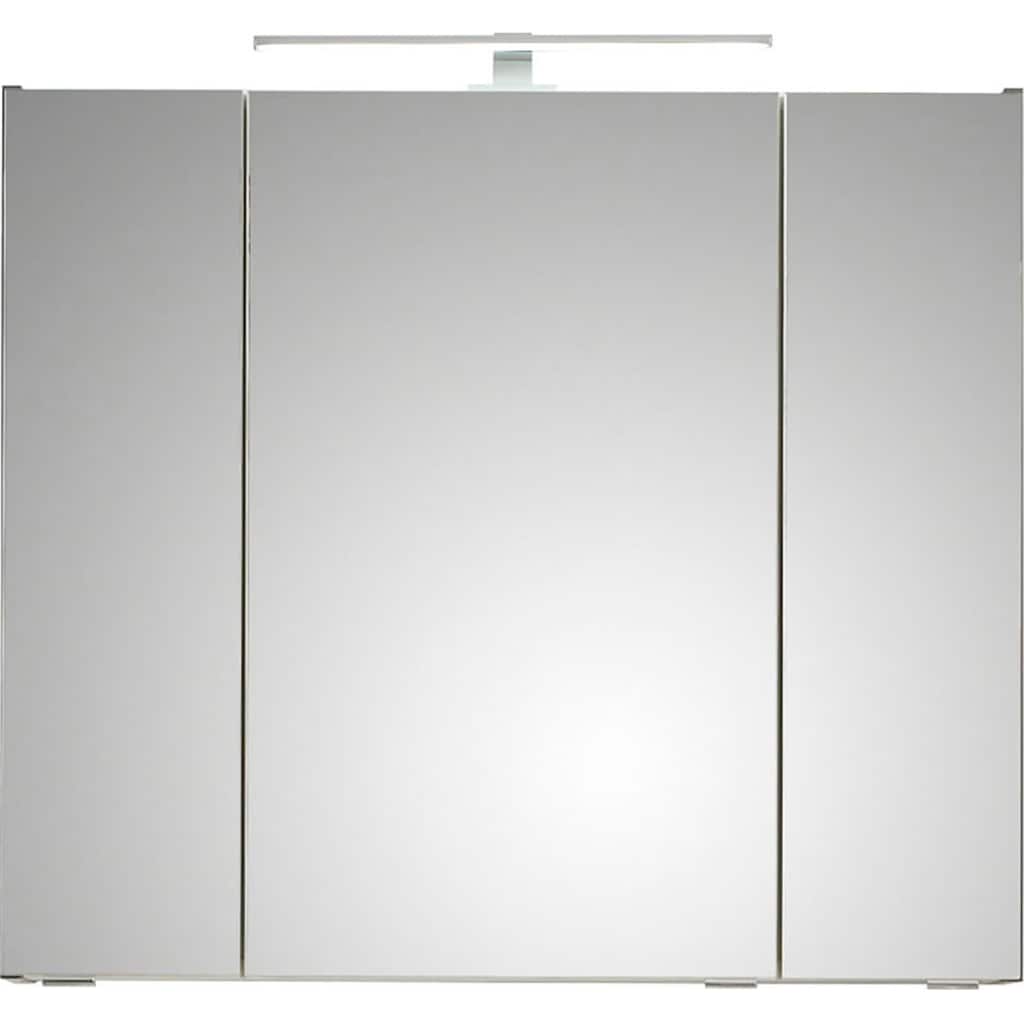 Saphir Spiegelschrank »Quickset 357 Badschrank, 3 Spiegeltüren, 6 Einlegeböden, 80 cm breit«, inkl. LED-Beleuchtung, Türdämpfer, Schalter-/Steckdosenkombination
